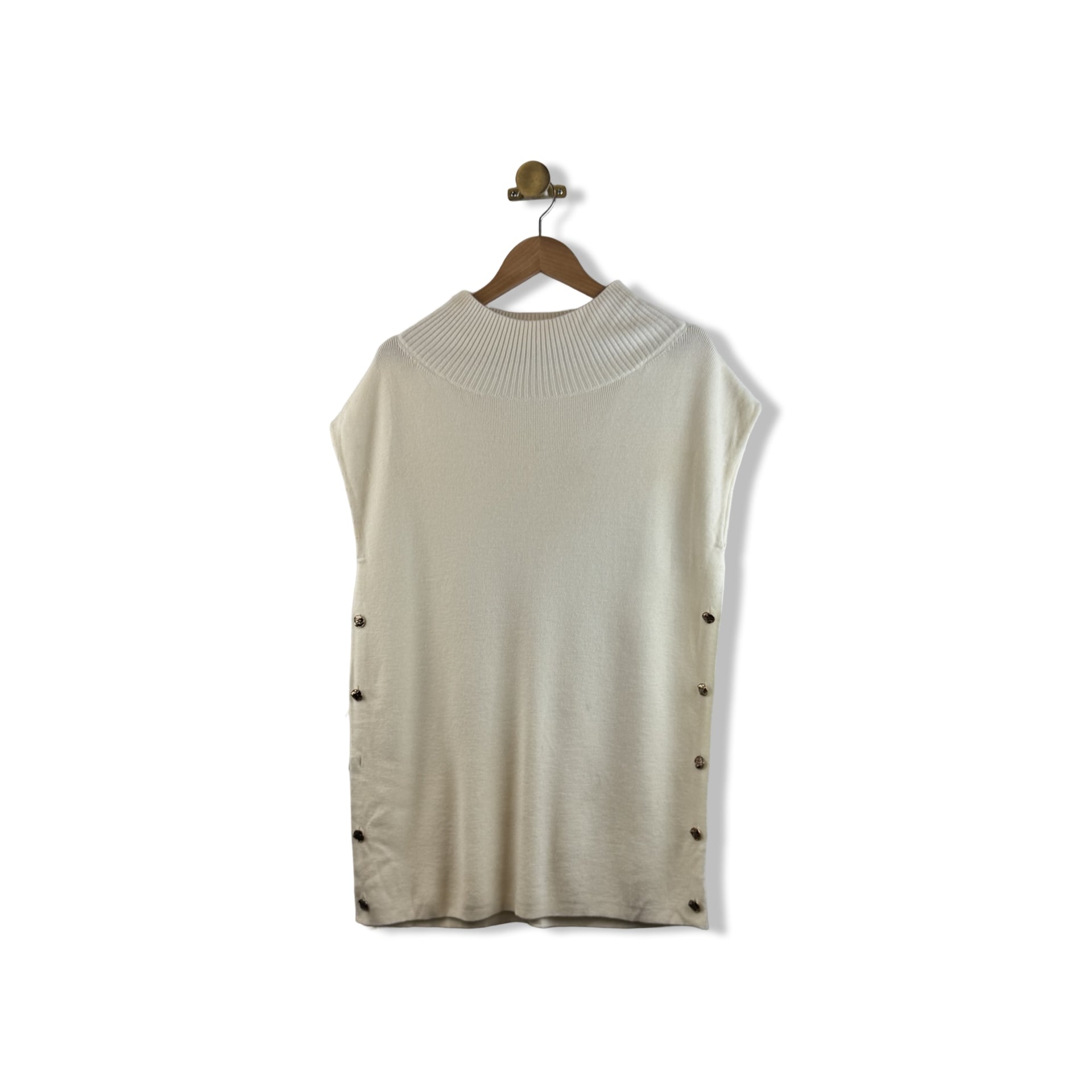 Mock Neck Buttoned Sleeveless Knit Top