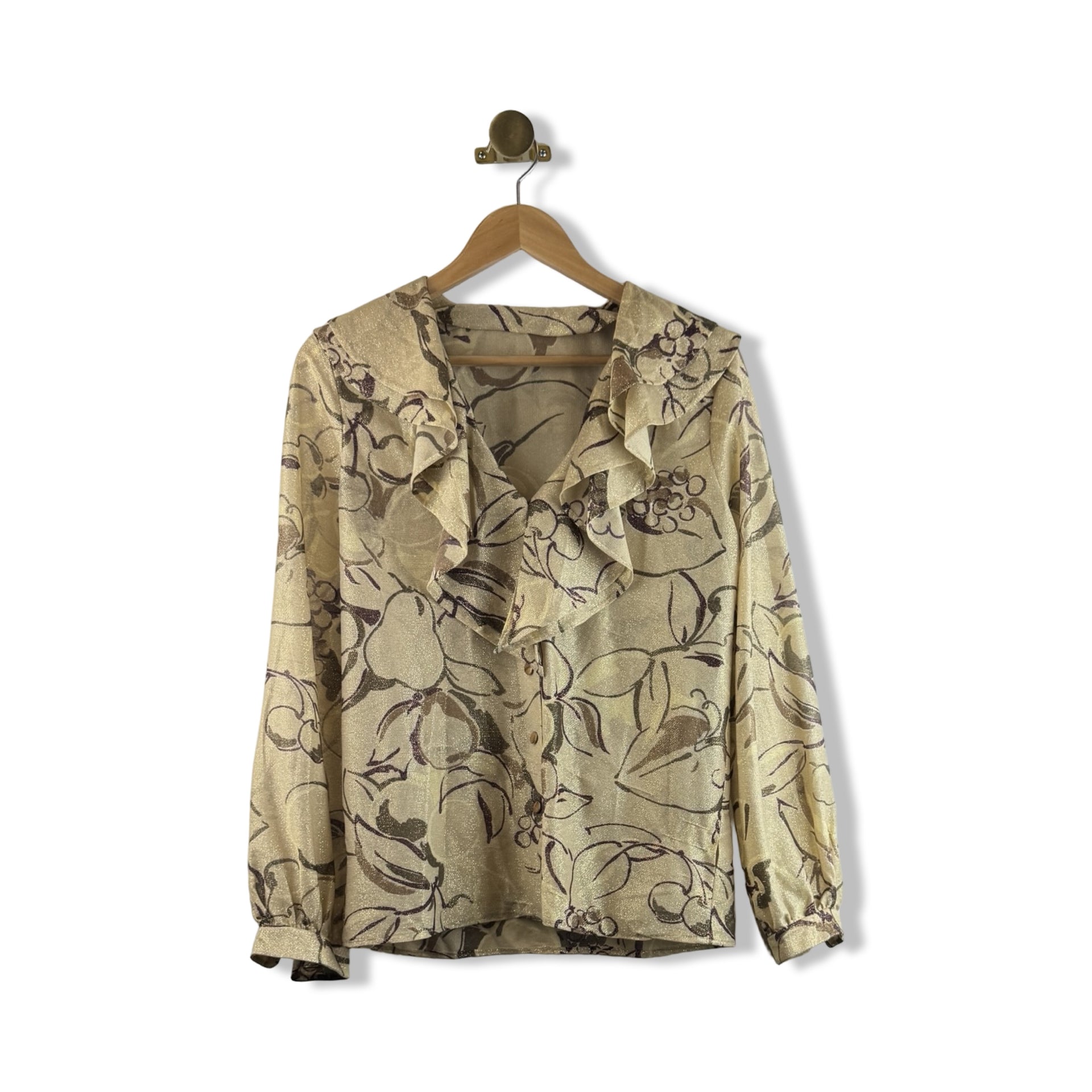 Vintage Metallic Ruffle Front Top