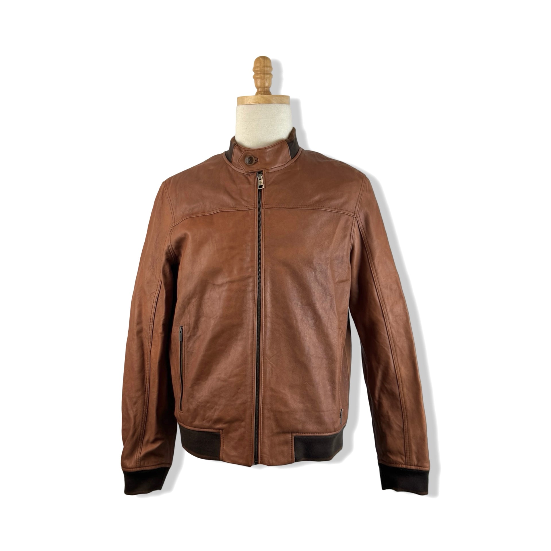 Cole Haan Contrast Trim Leather Jacket