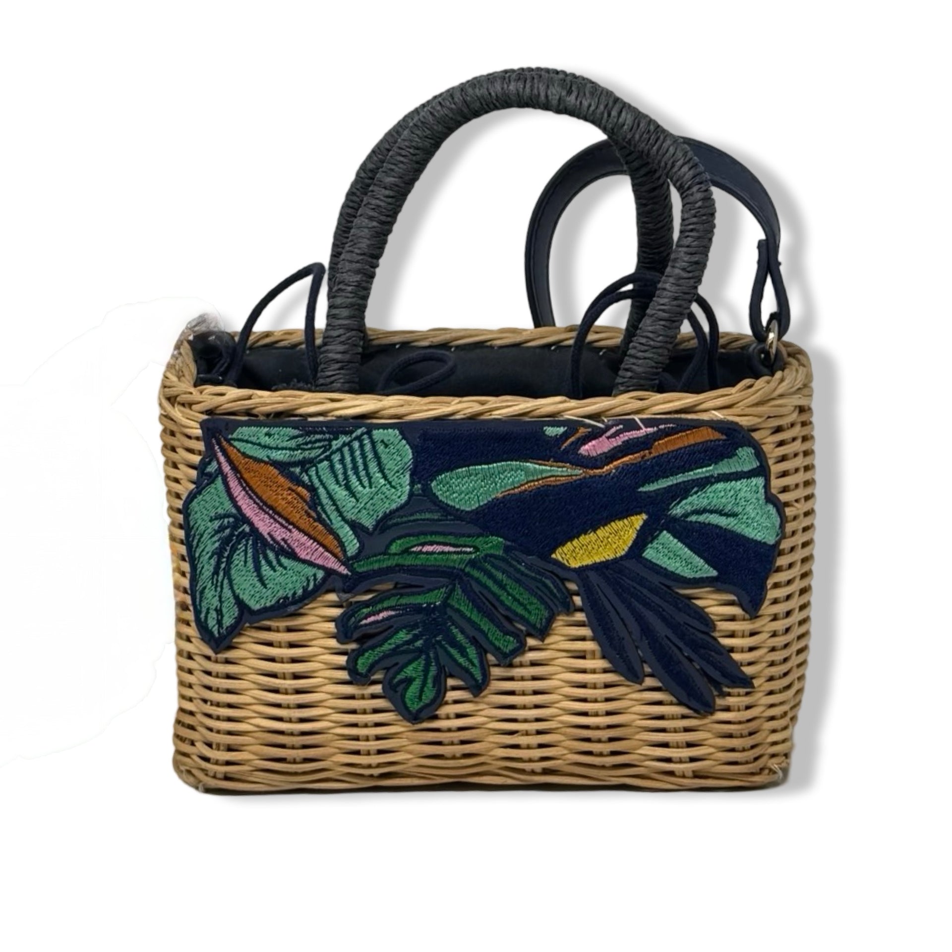 Leaf Embroidered Mini Straw Bag
