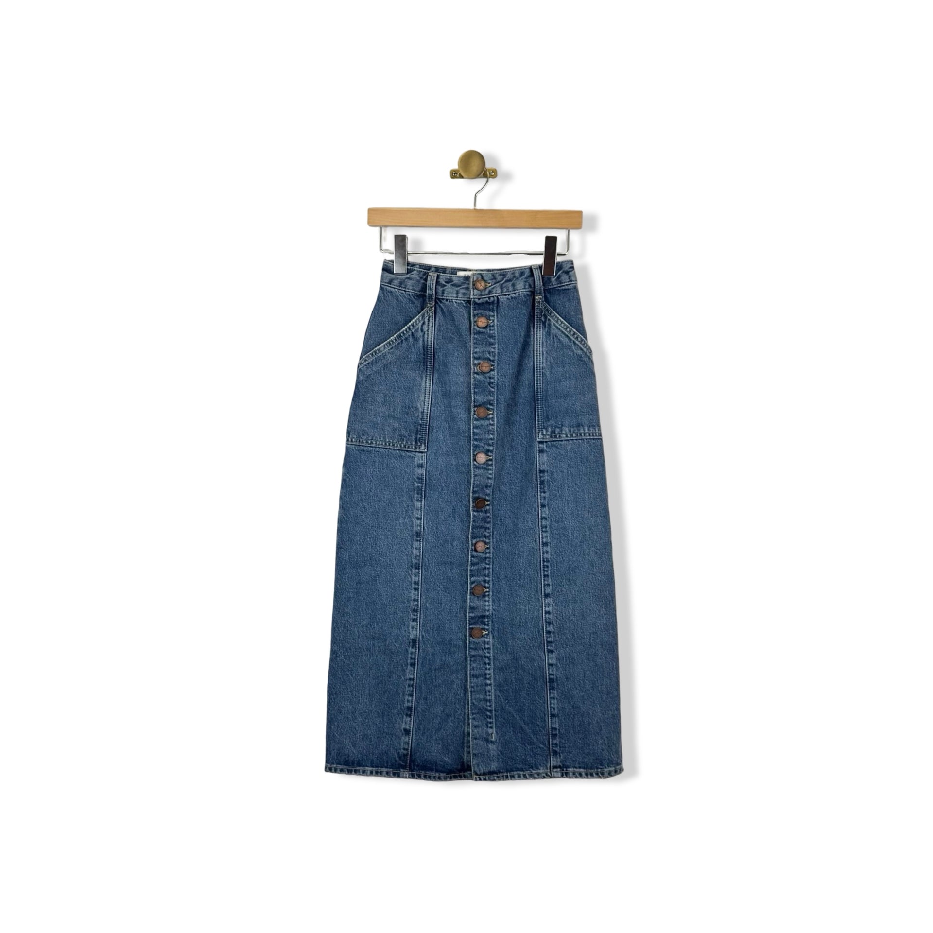 La Ligne Denim Multi Button Midi Skirt