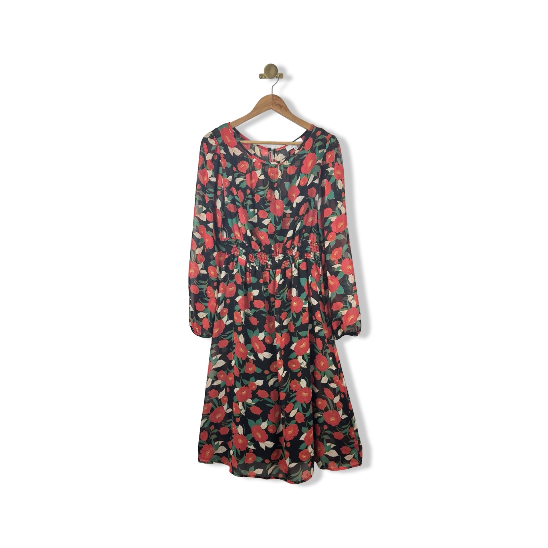 Louha Floral Sheer Long Sleeve Dress