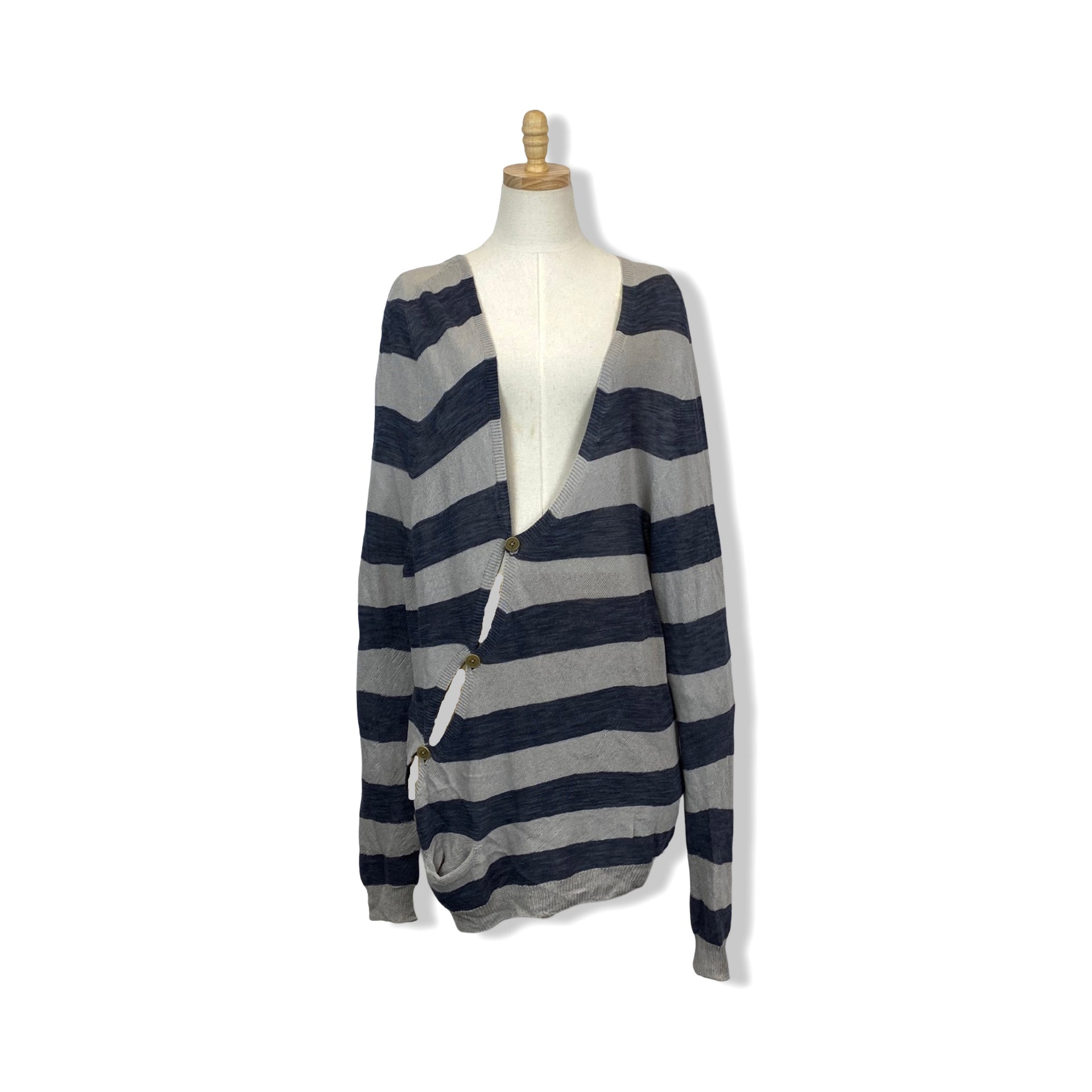 Duckie Brown Mrs. Brown Asymmetrical Striped Cardigan