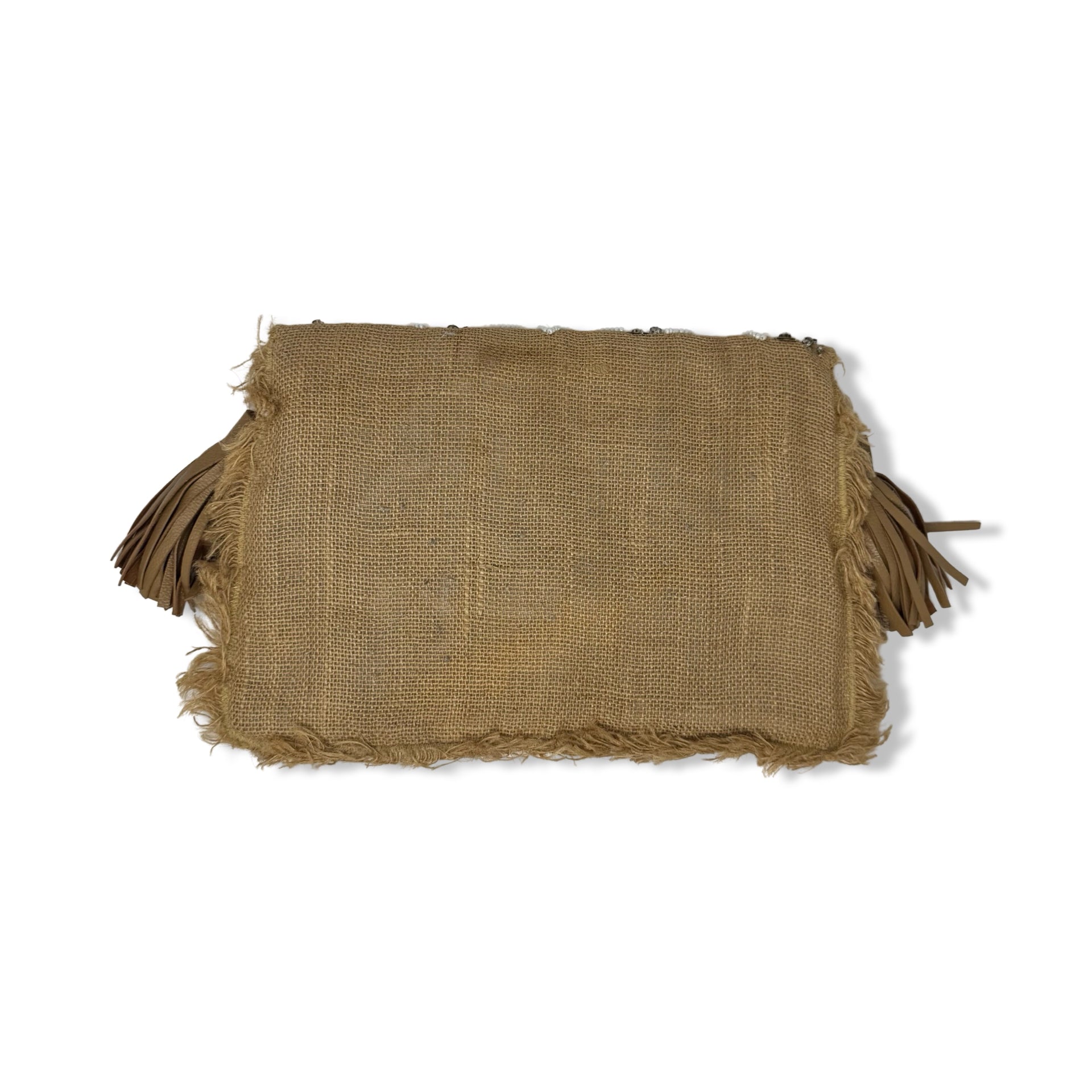 ibBan Beaded Floral Burlap Clutch