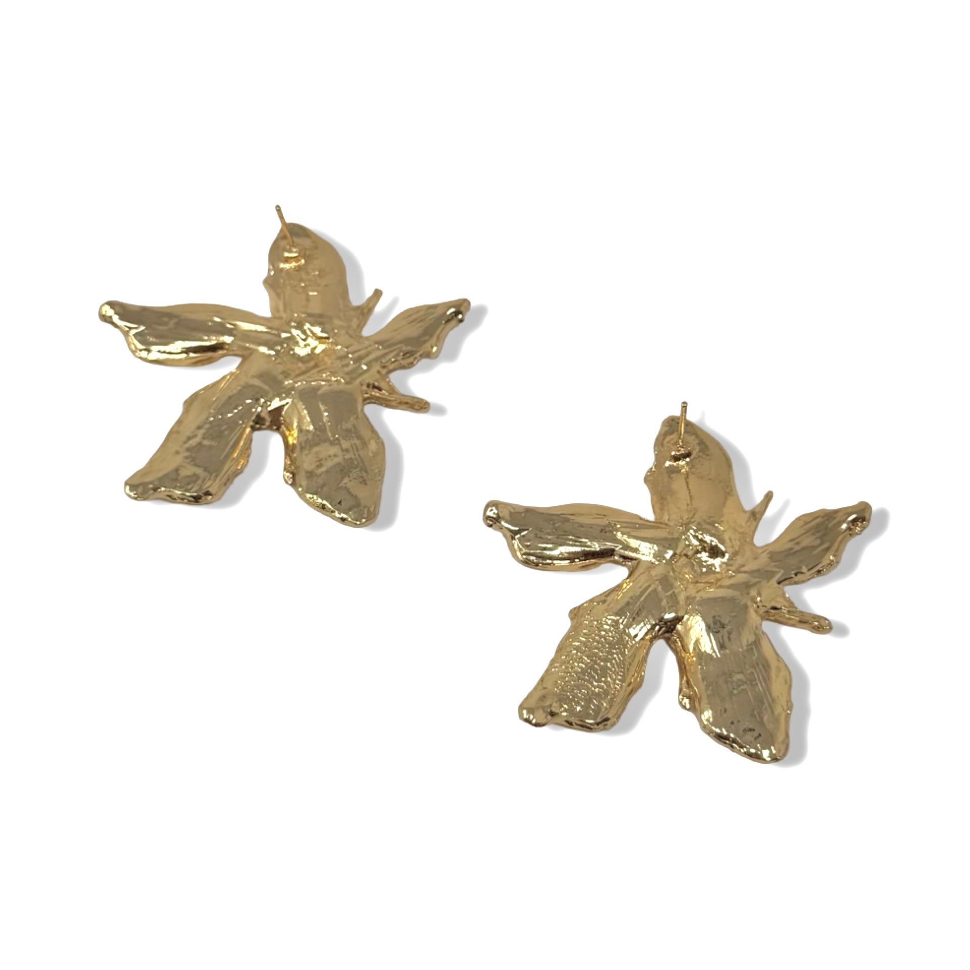 Gold Tone Oversized Floral Stud Earrings