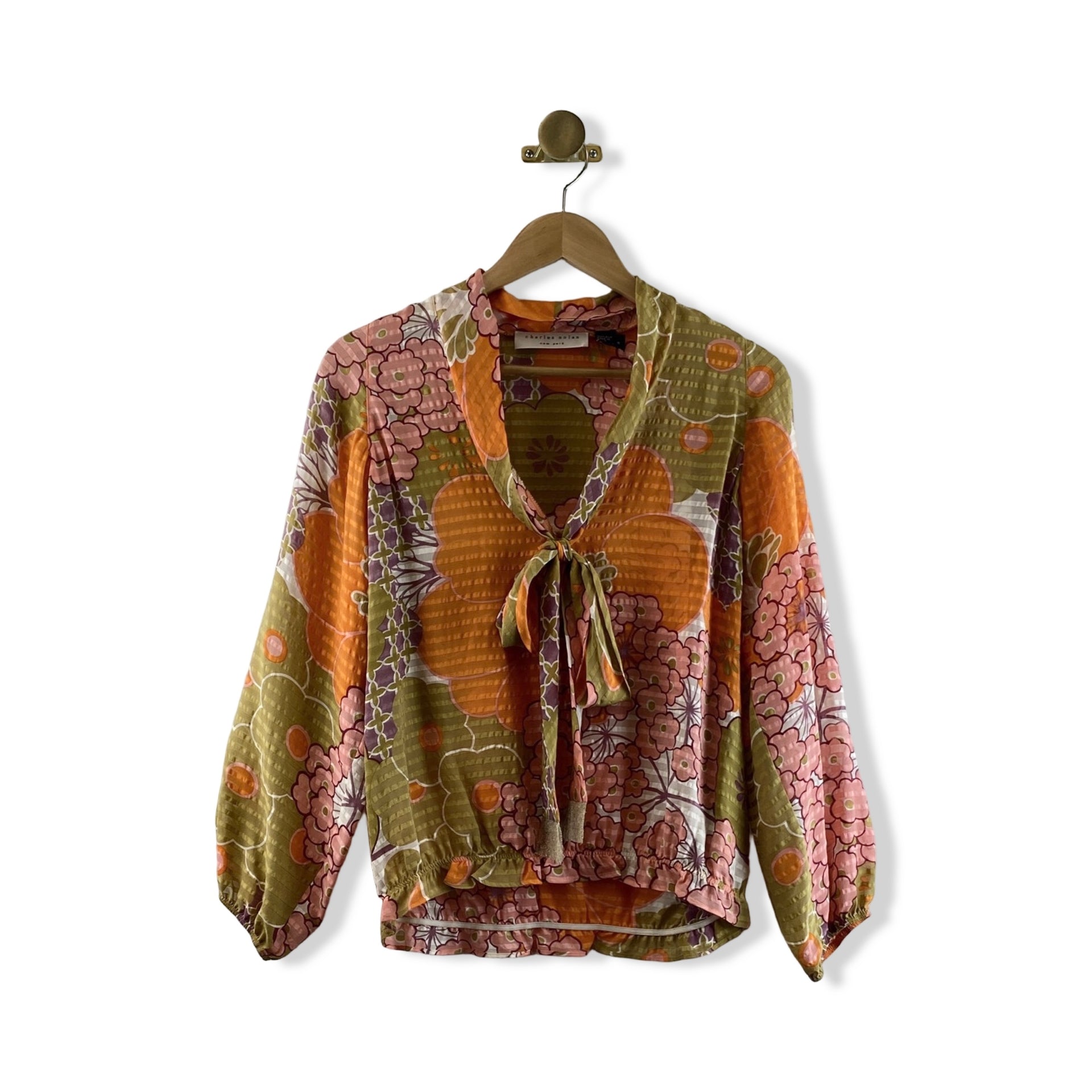 Charles Nolan Sheer Floral Silk Blouse