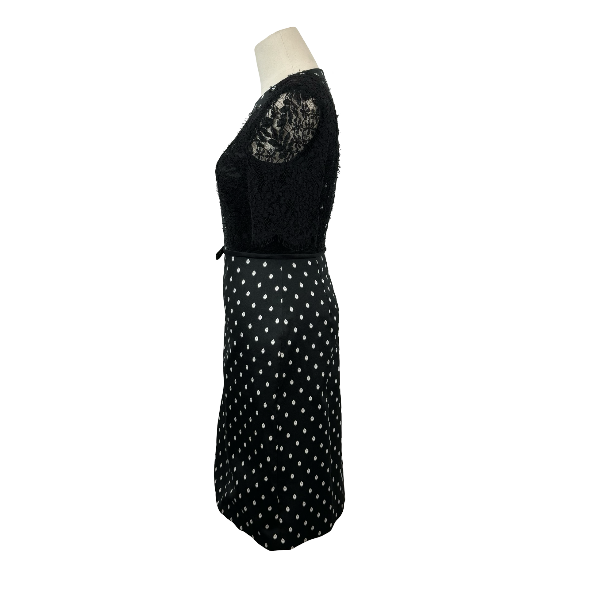 Giambattista Valli Black and White Polka Dot Embroidered Midi Dress with Lace Sleeves