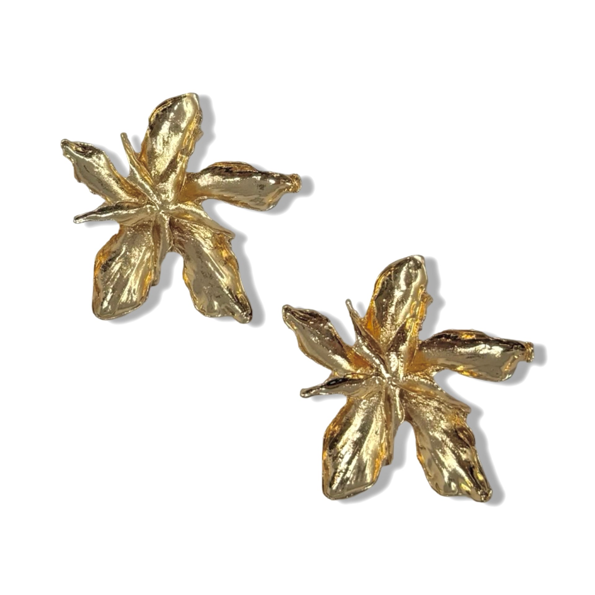 Gold Tone Oversized Floral Stud Earrings