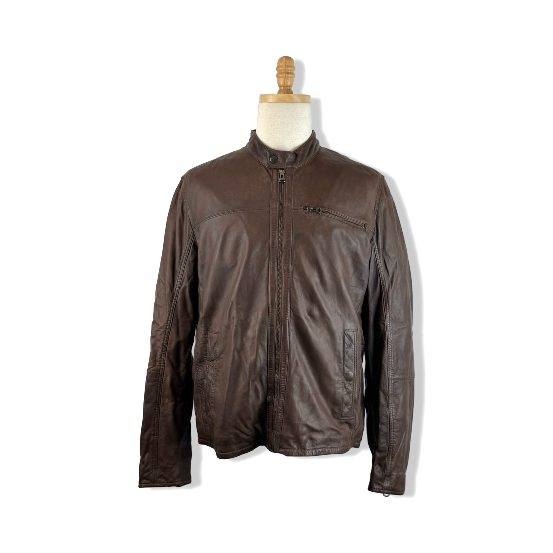 Cole Haan Brown Zip Leather Jacket