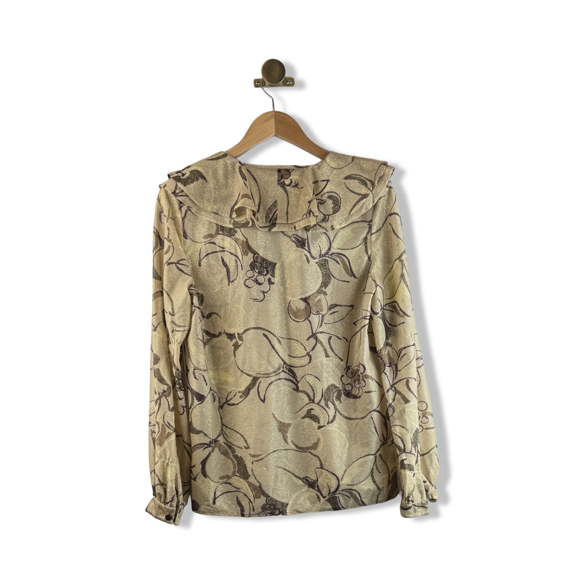 Vintage Metallic Ruffle Front Top