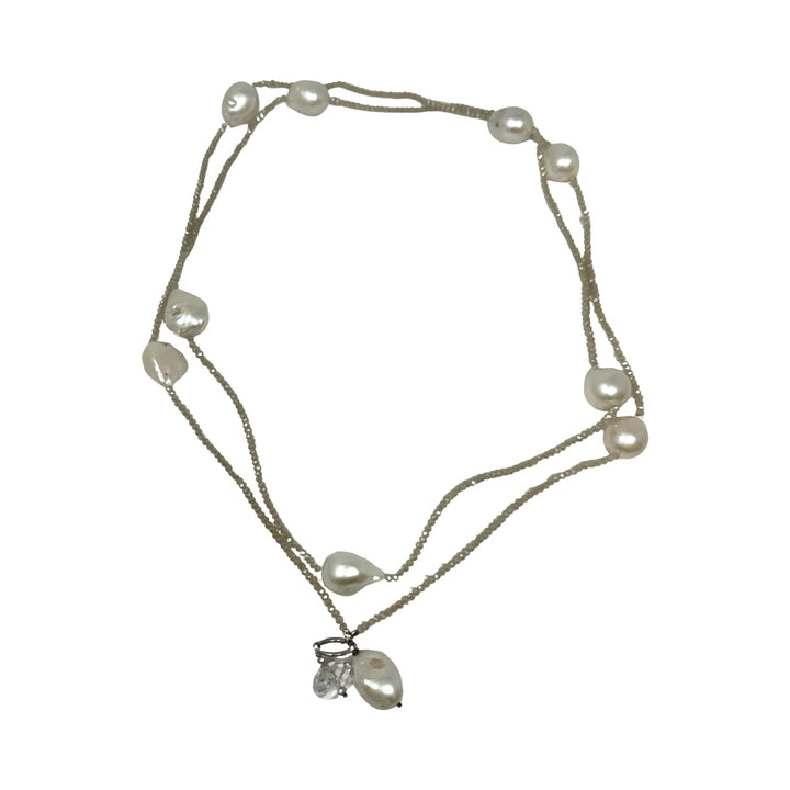 Cultured Freshwater Pearl And Silver Bead Necklace