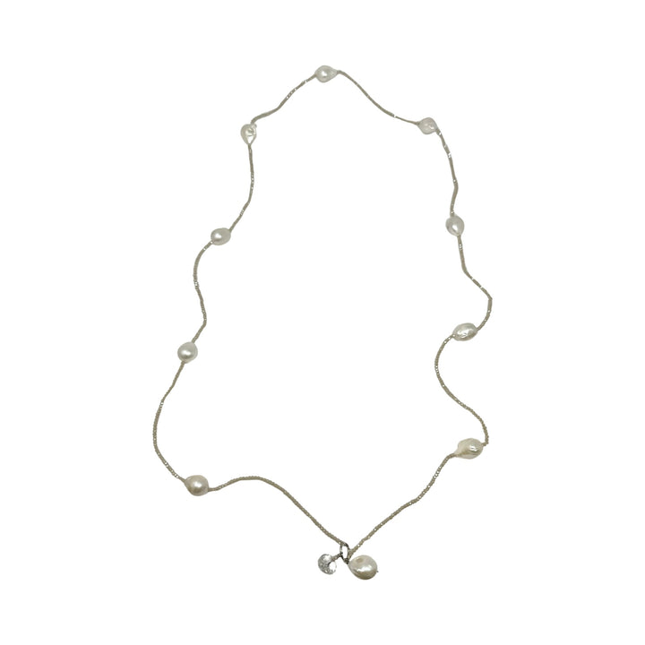 Cultured Freshwater Pearl And Silver Bead Necklace