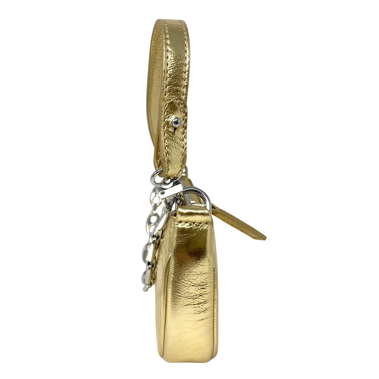 By Far Mini Rachel Parchment Metallic Leather Bag-Side