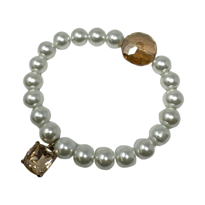 Faux Pearl And Rhinestone Stretch Bracelet