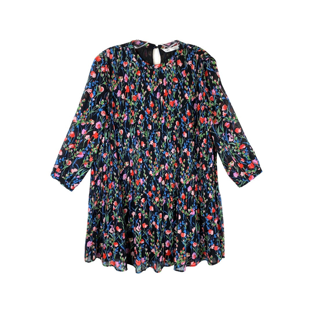 Zara Pleated Floral Mini Dress