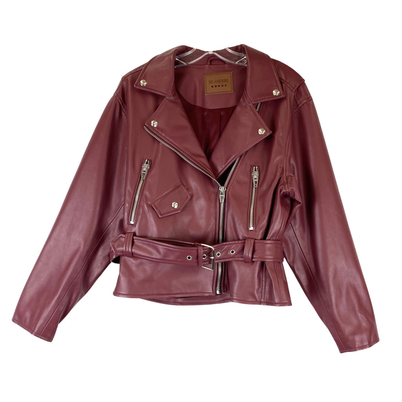 BlankNYC Burgandy Faux Leather Moto Jacket top