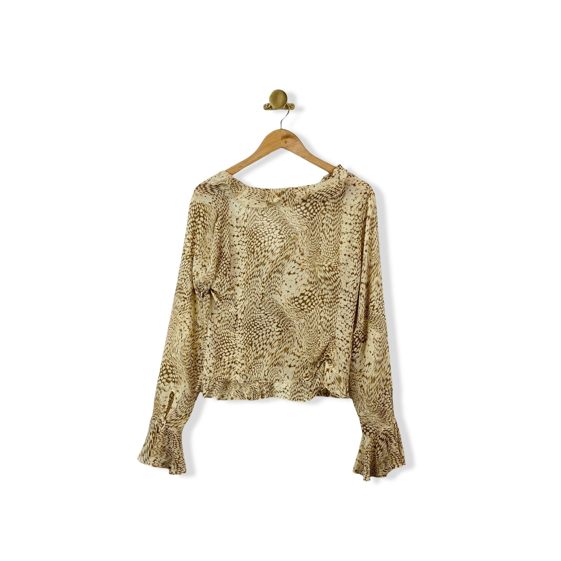 Ecote Sheer Ruffle Animal Print Top