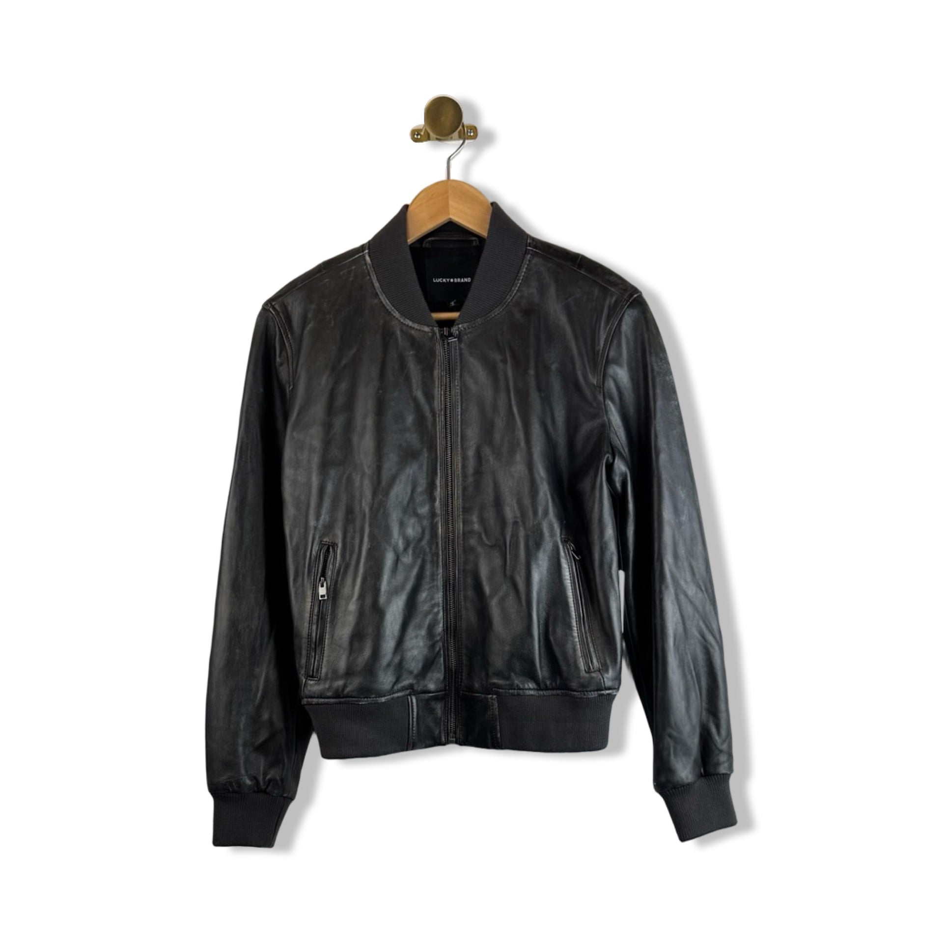 Lucky Brand Distressed Leather Bomber Jacket