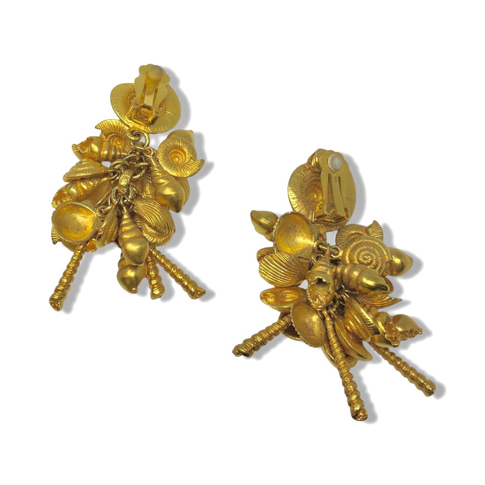 Gathered Seashell Drop Clip On Earrings