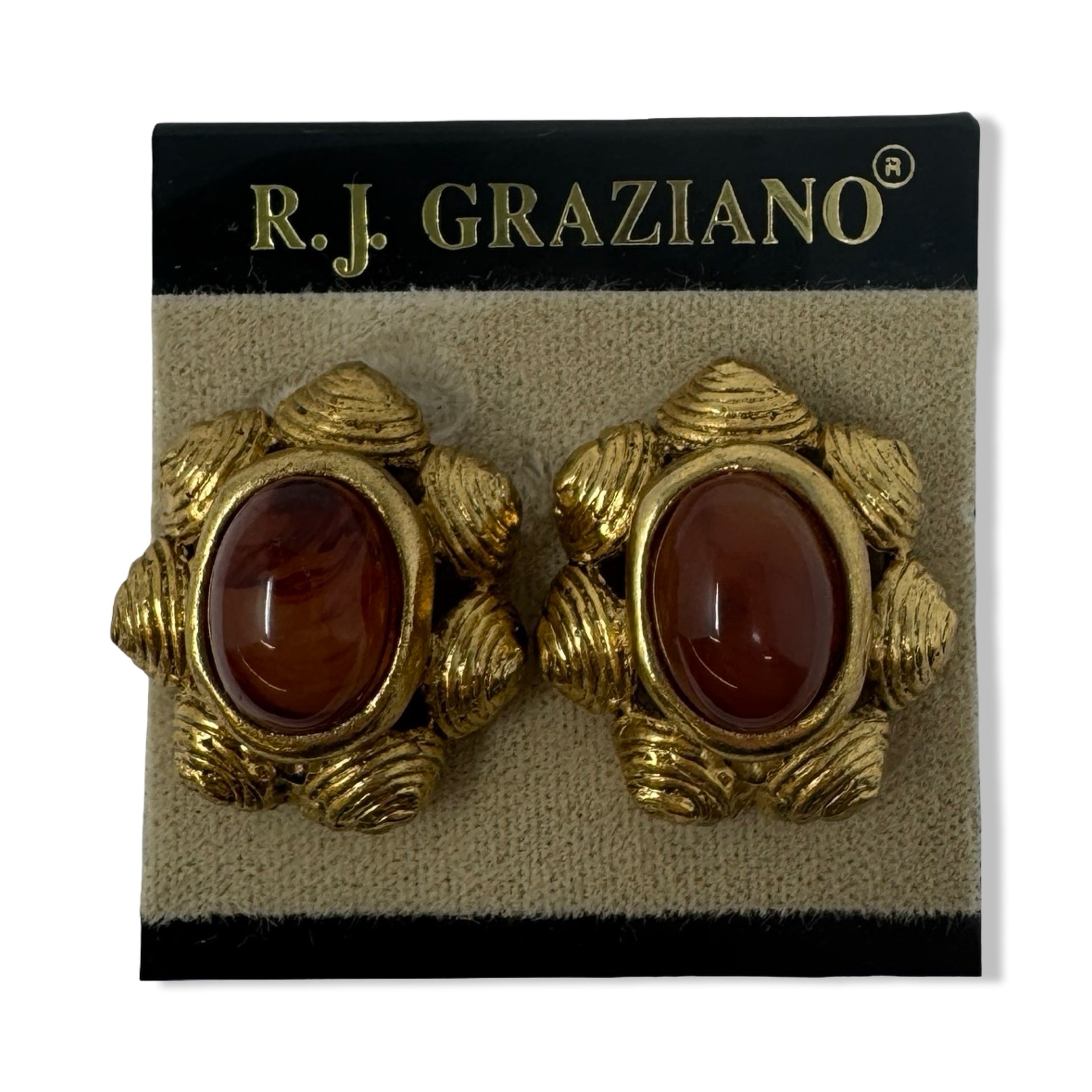 Vintage R.J. Graziano Small Cabochon Clip On Earrings