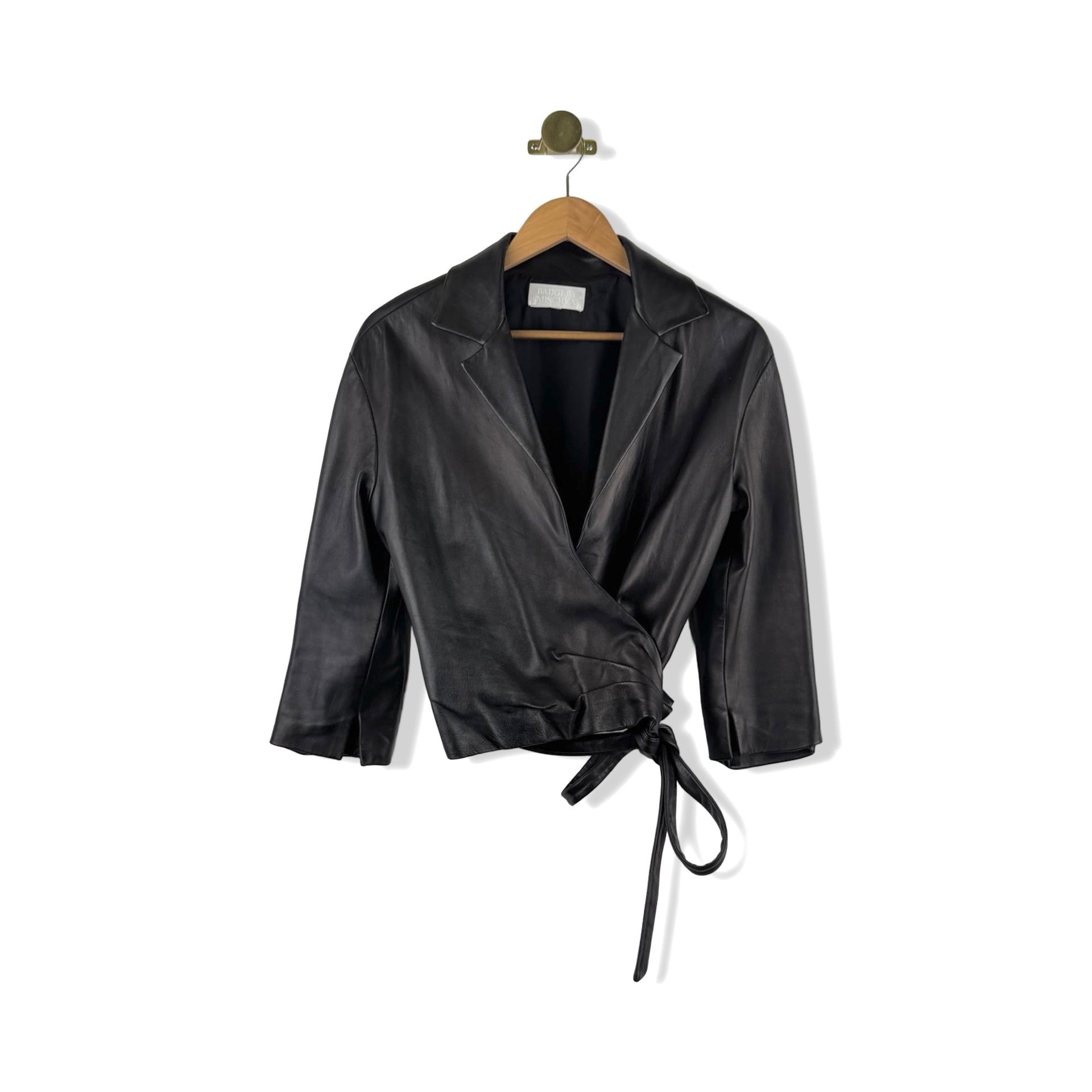 Badgley Mischka Leather Cropped Wrap Jacket