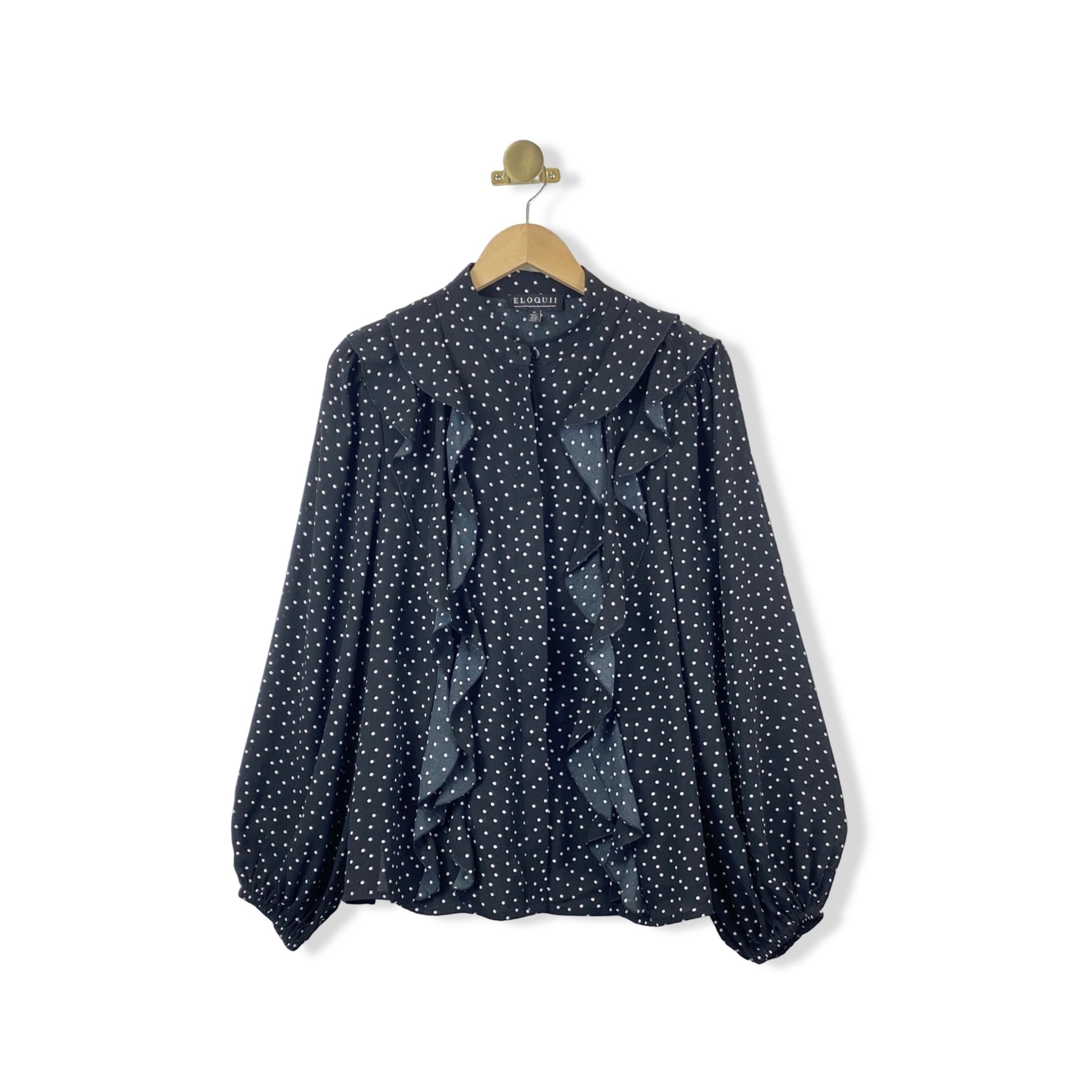 Eloquii Polka Dot Ruffle Button Down