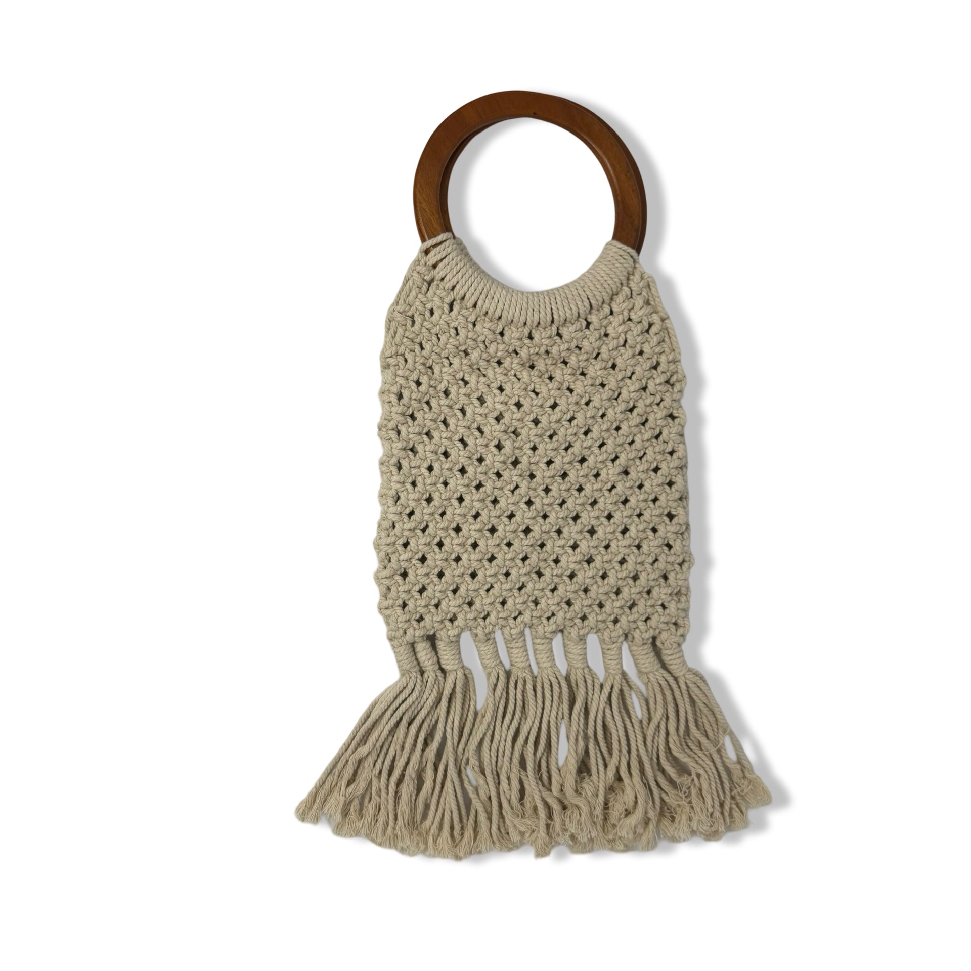 Wooden Handle Crochet Fringe Bag