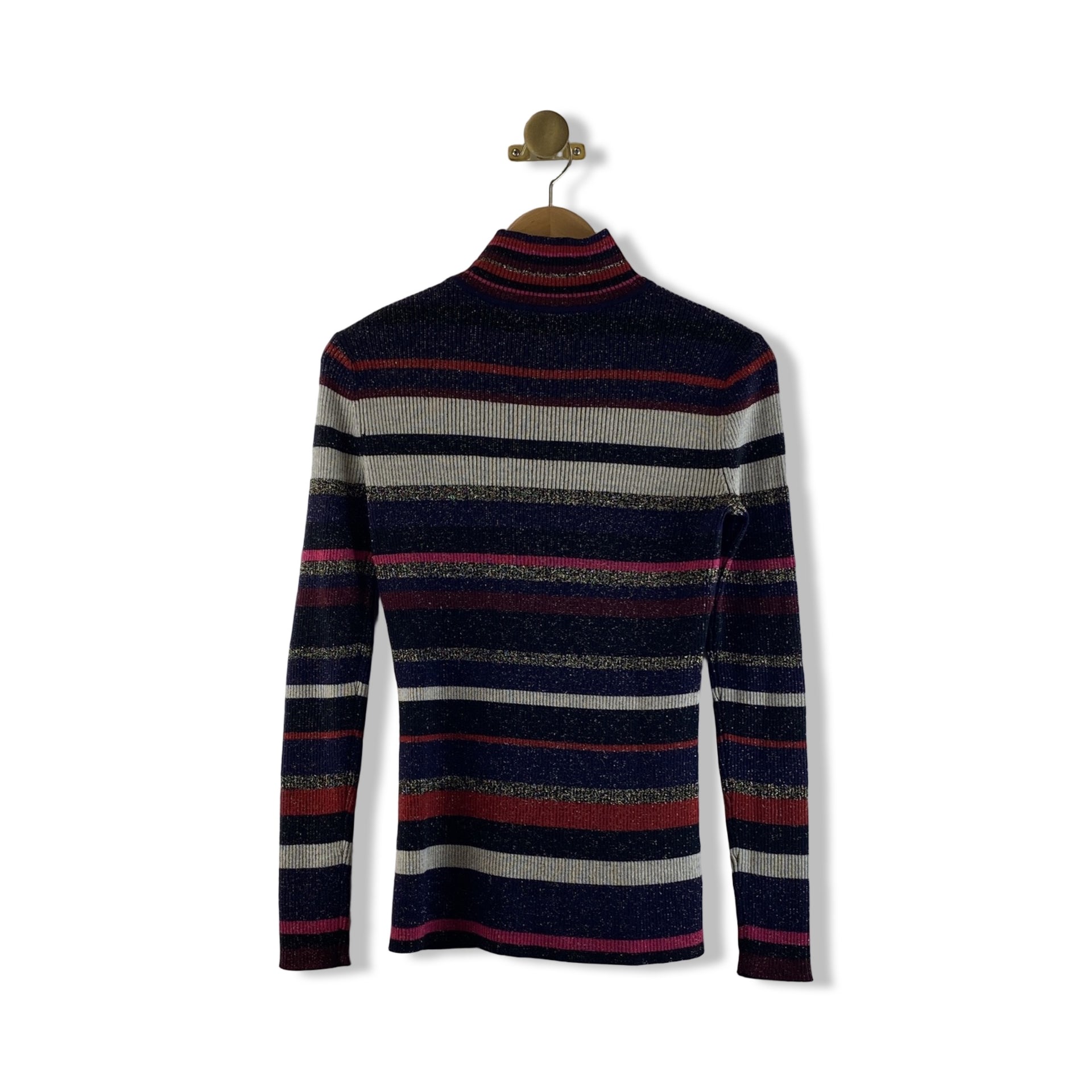 Diane Von Furstenberg Metallic Striped Mock Neck Sweater