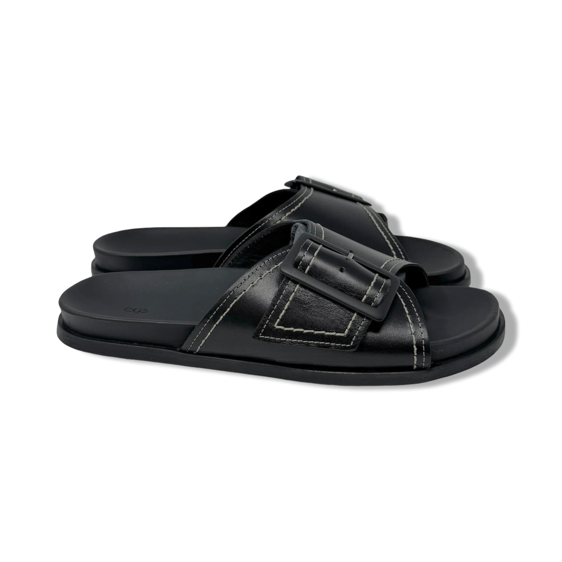 COS Contrast-Stitch Buckled Leather Slides