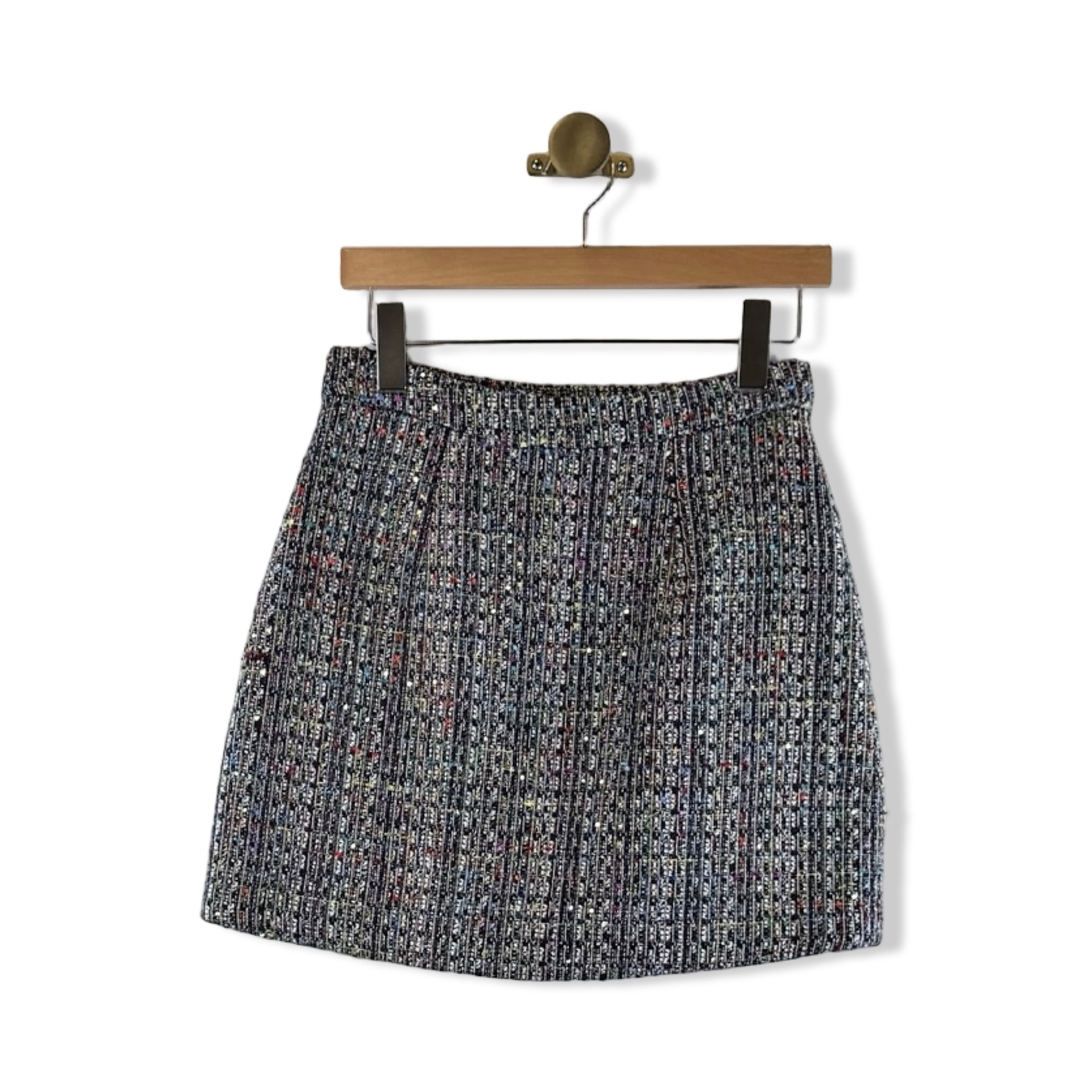 AQUA Tweed Faux Pearl Mini Skirt