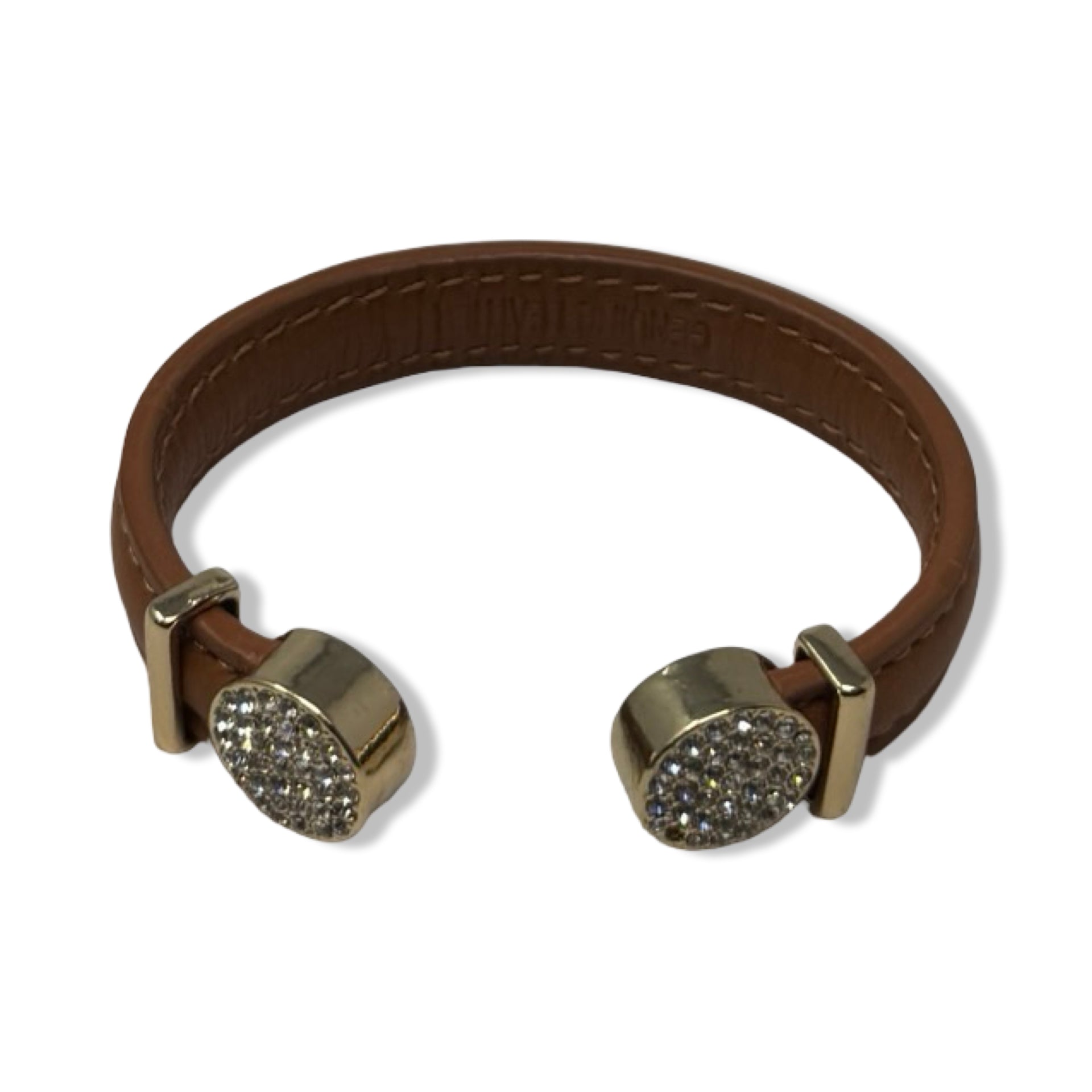 Genuine Leather Rhinestone Trim Cuff