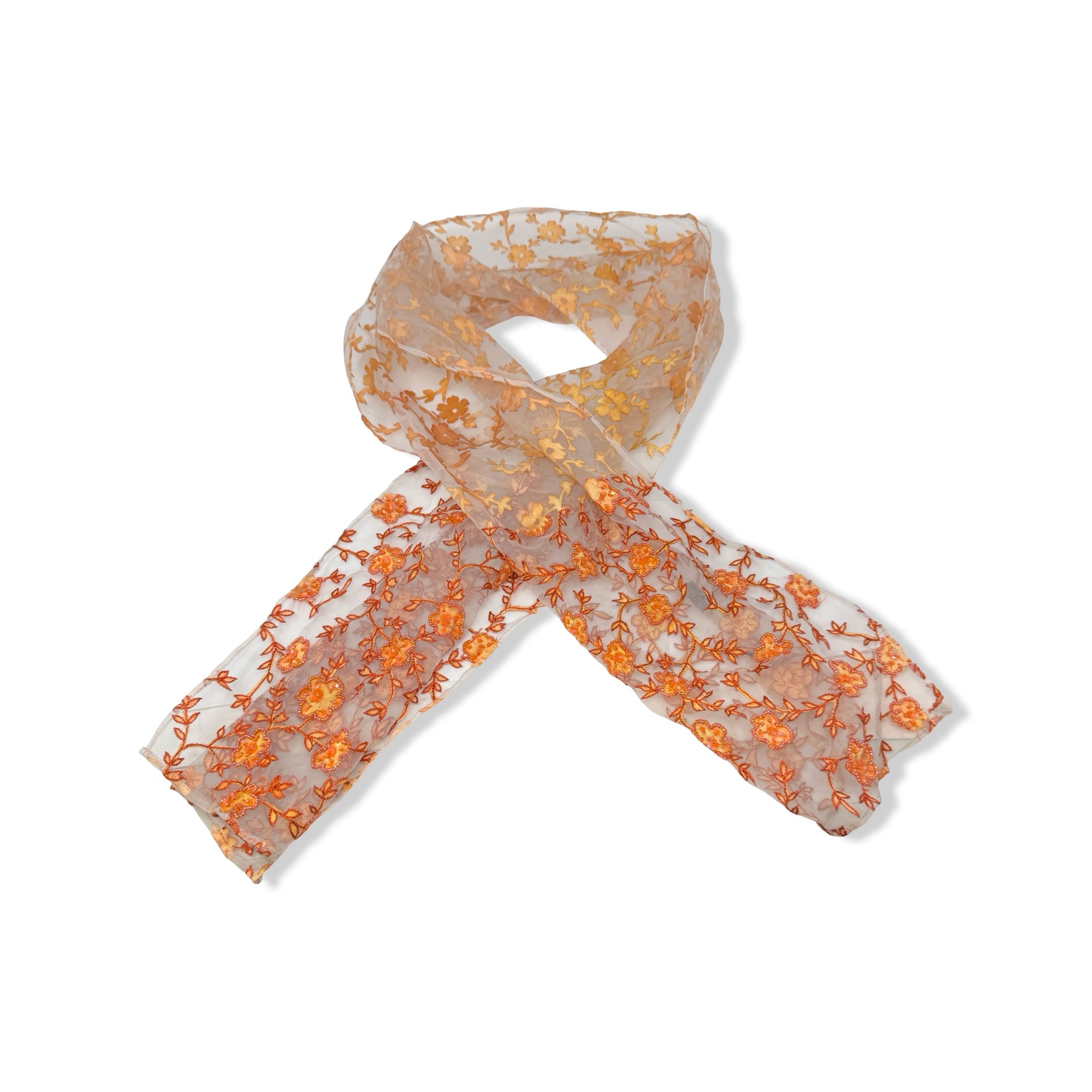Idea Plus Sheer Floral Beaded Scarf