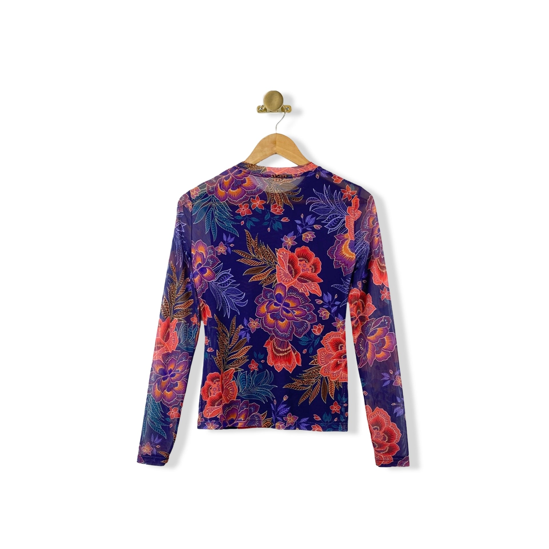 Johnny Was Mesh Floral Long Sleeve