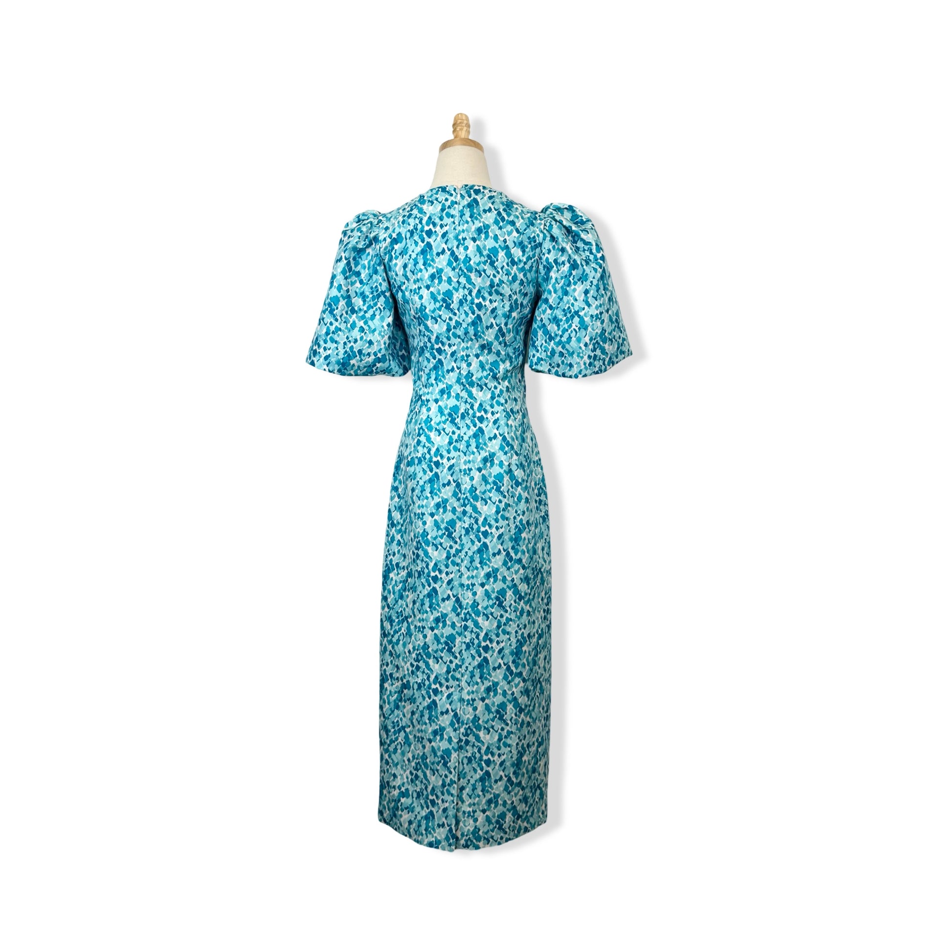 Exquise Blue Patterned Puff Sleeve Maxi Dress