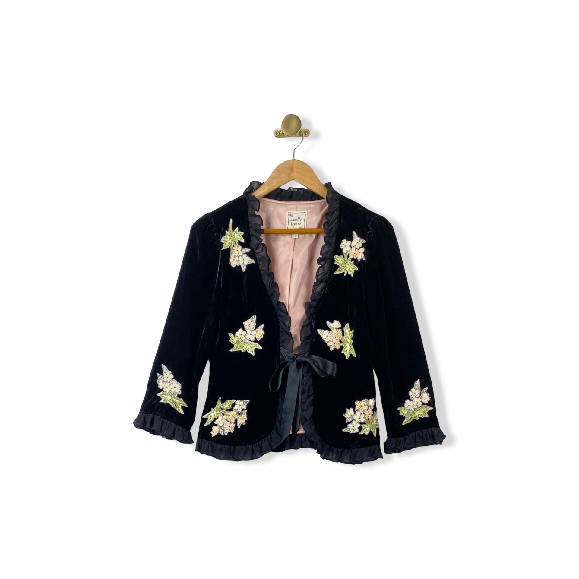 Nanette Lepore Floral Velvet Ruffle Cardigan