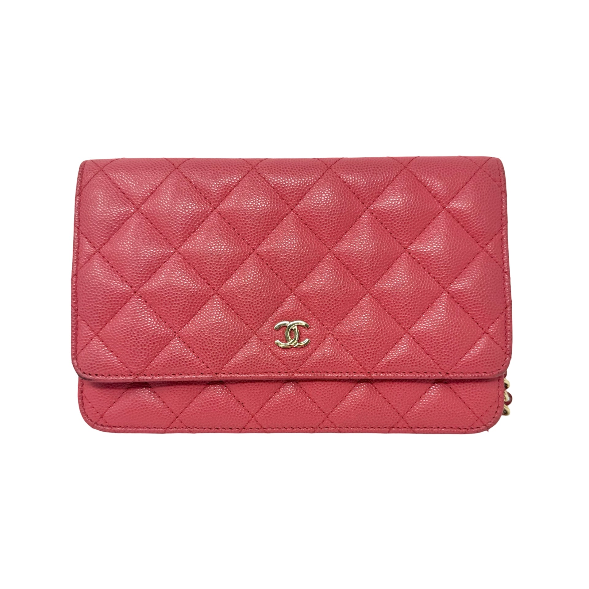 Chanel Pink Caviar Quilted Wallet on a Chain