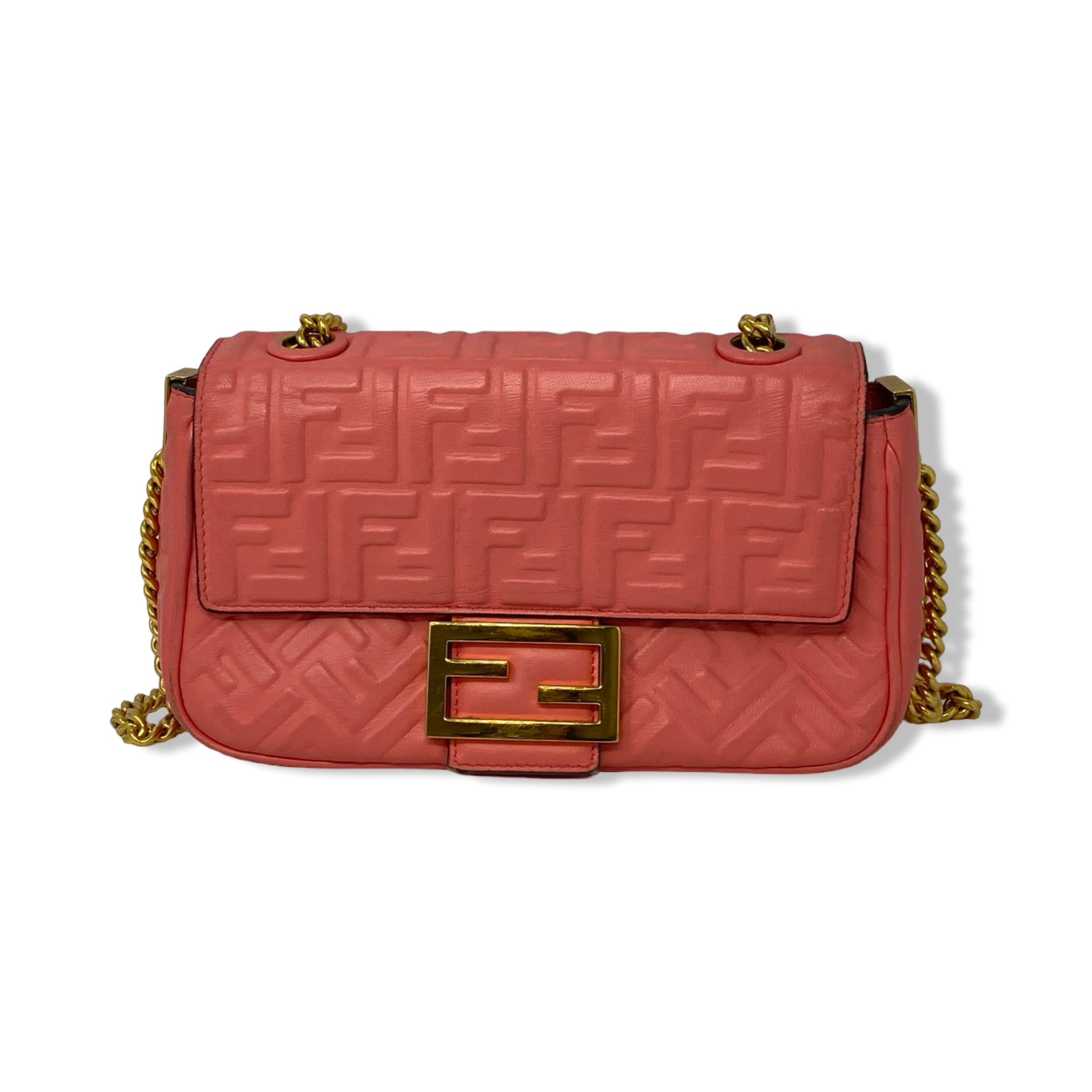 Fendi Embossed FF Midi Chain Baguette Bag
