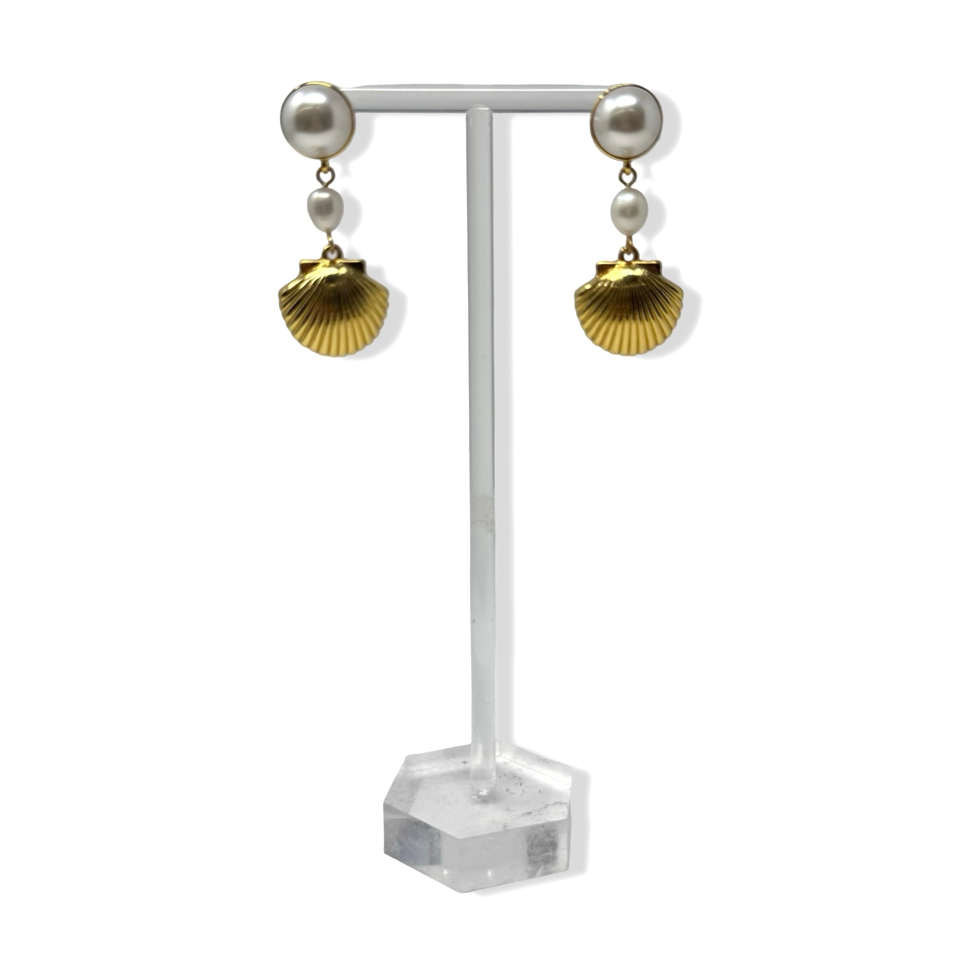 Faux Pearl Seashell Drop Earrings
