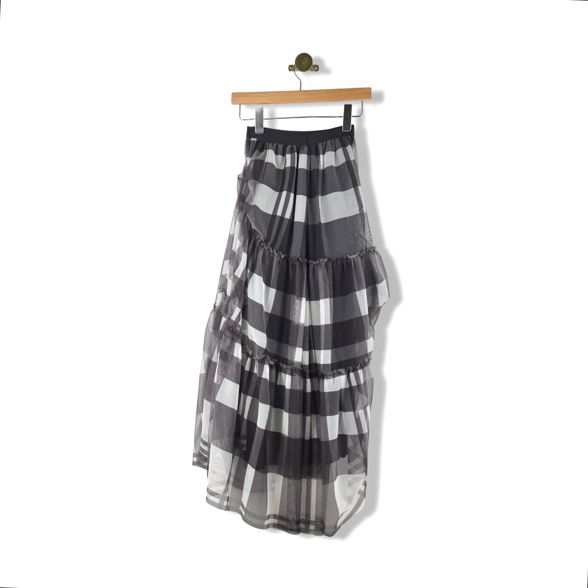 Baci Gingham Gathered Midi Skirt