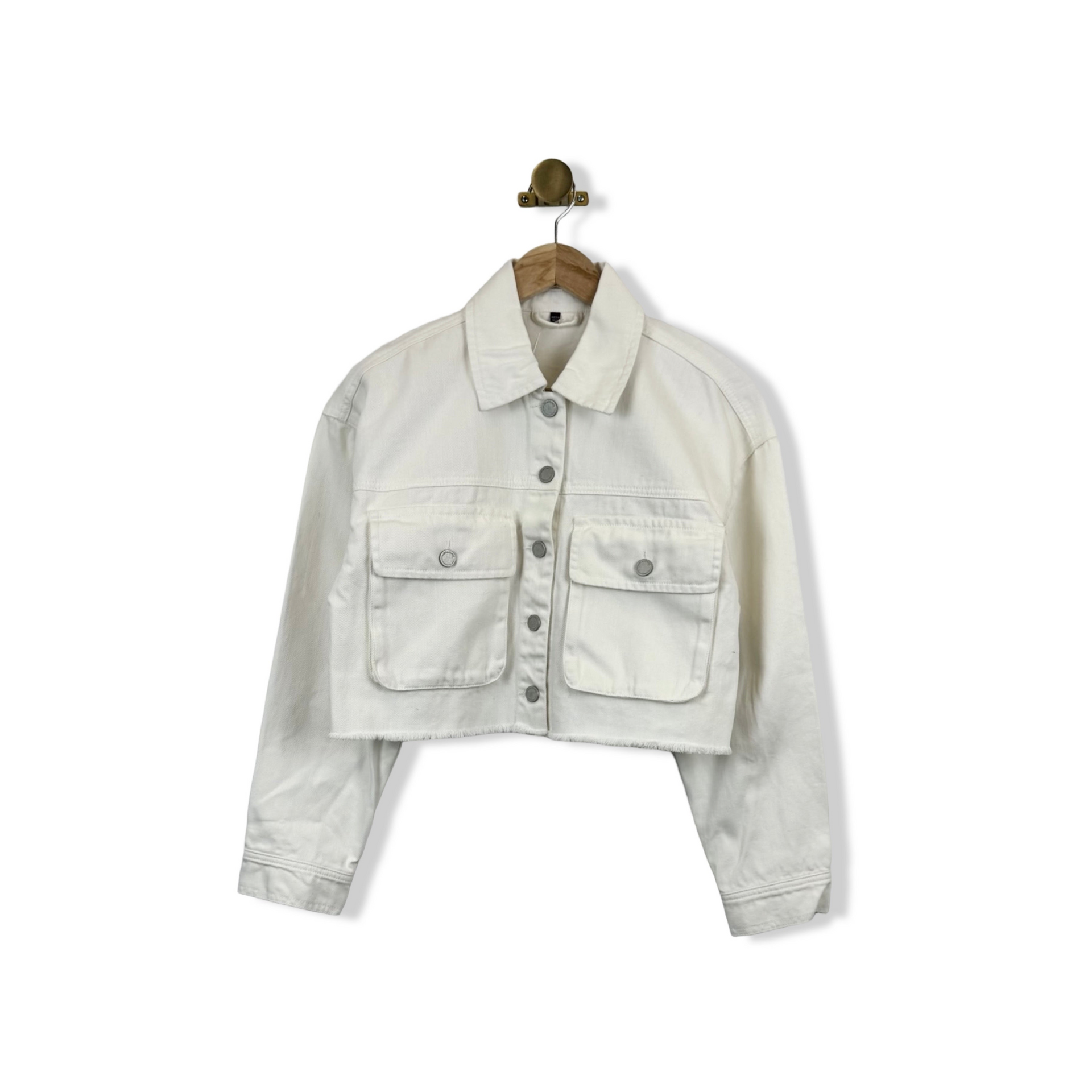 BLANKNYC Cropped Frayed Hem Denim Jacket