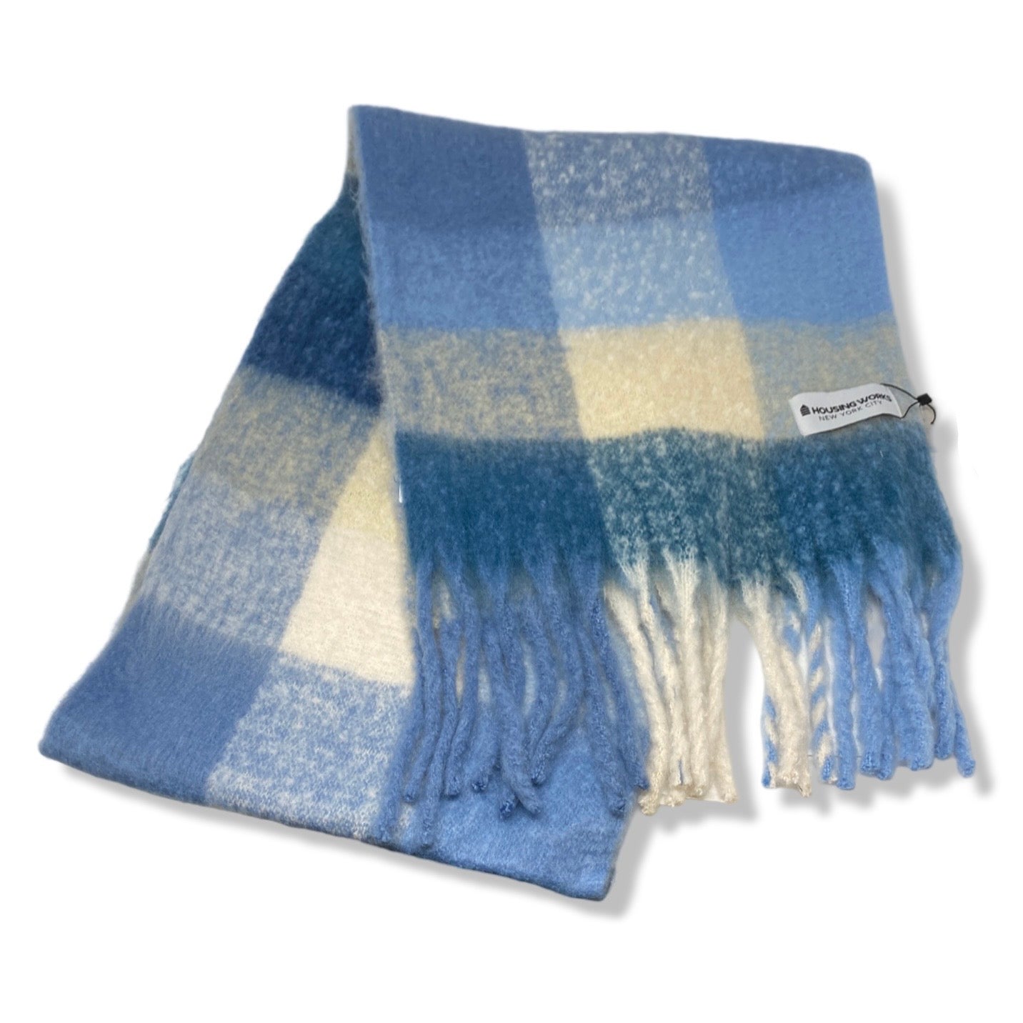 Housing Works Blue and White Fringe Scarf