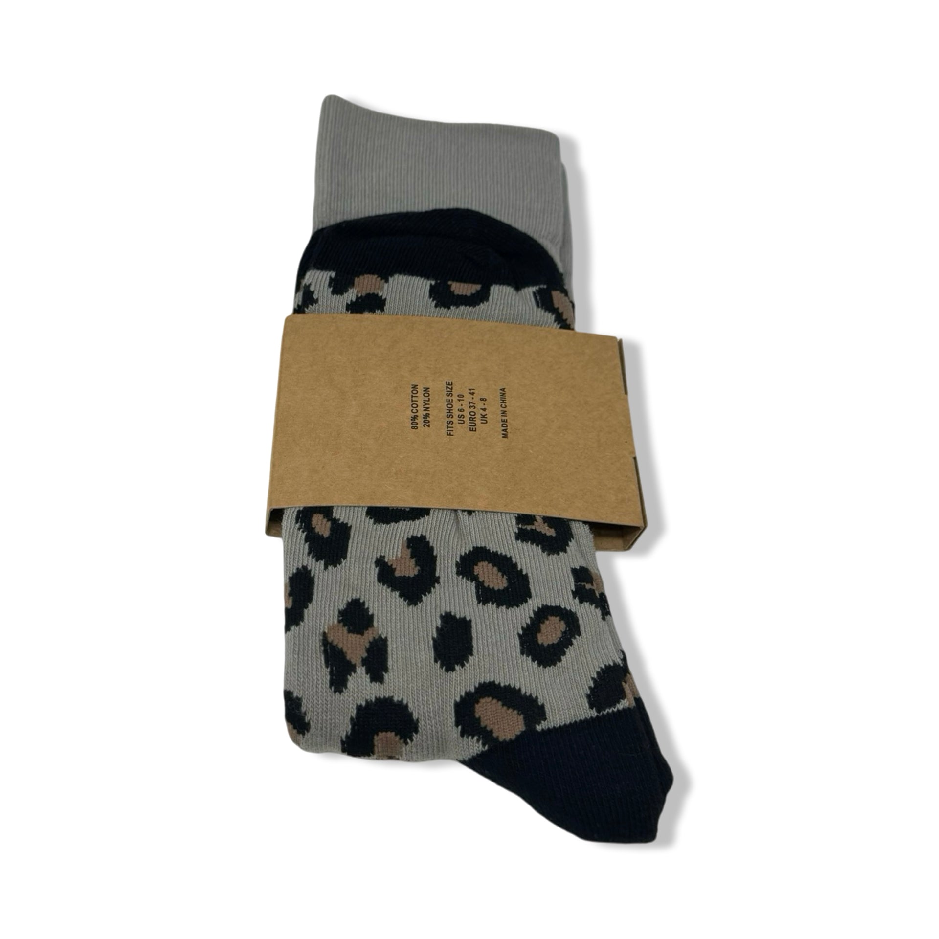 Curated Basics Gray Leopard Calf Socks