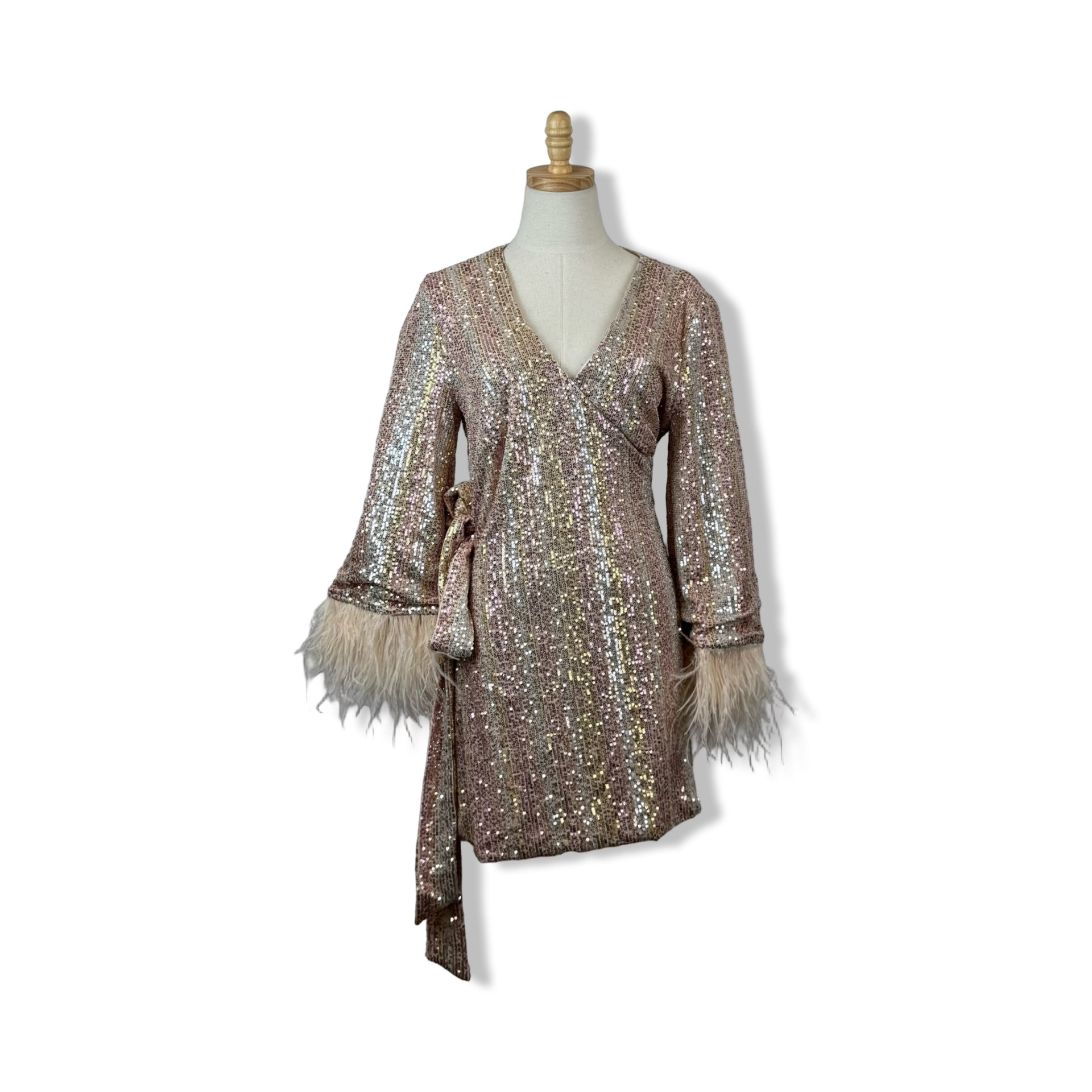 Likely Feathered Wrap Dress