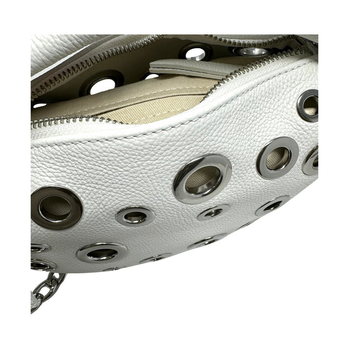 By Far Baby Cush White Grain Leather Eyelet Bag-Detail