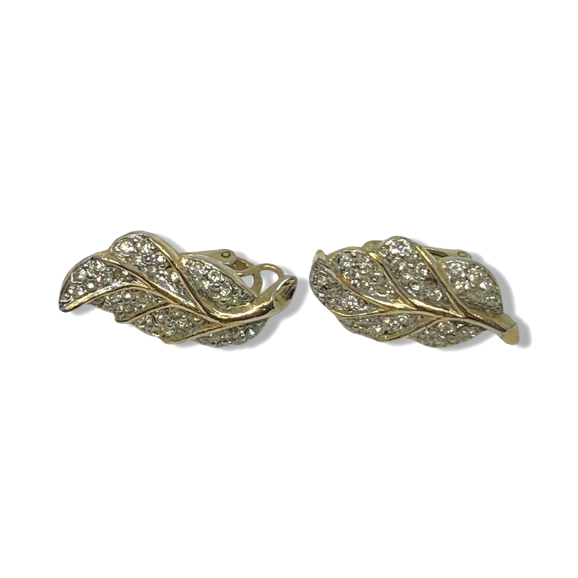 Rhinestone Leaf Clip On Earrings