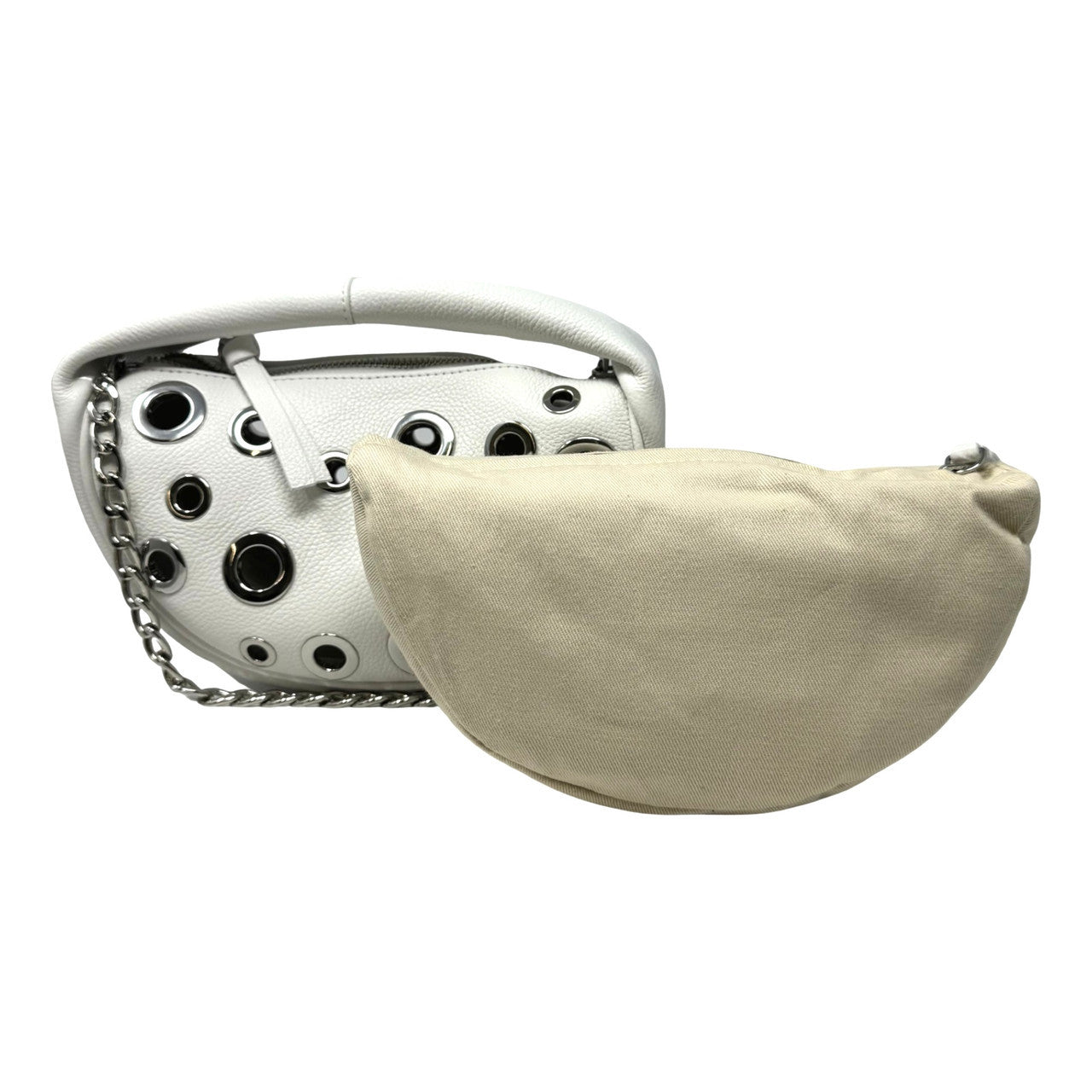By Far Baby Cush White Grain Leather Eyelet Bag-Front