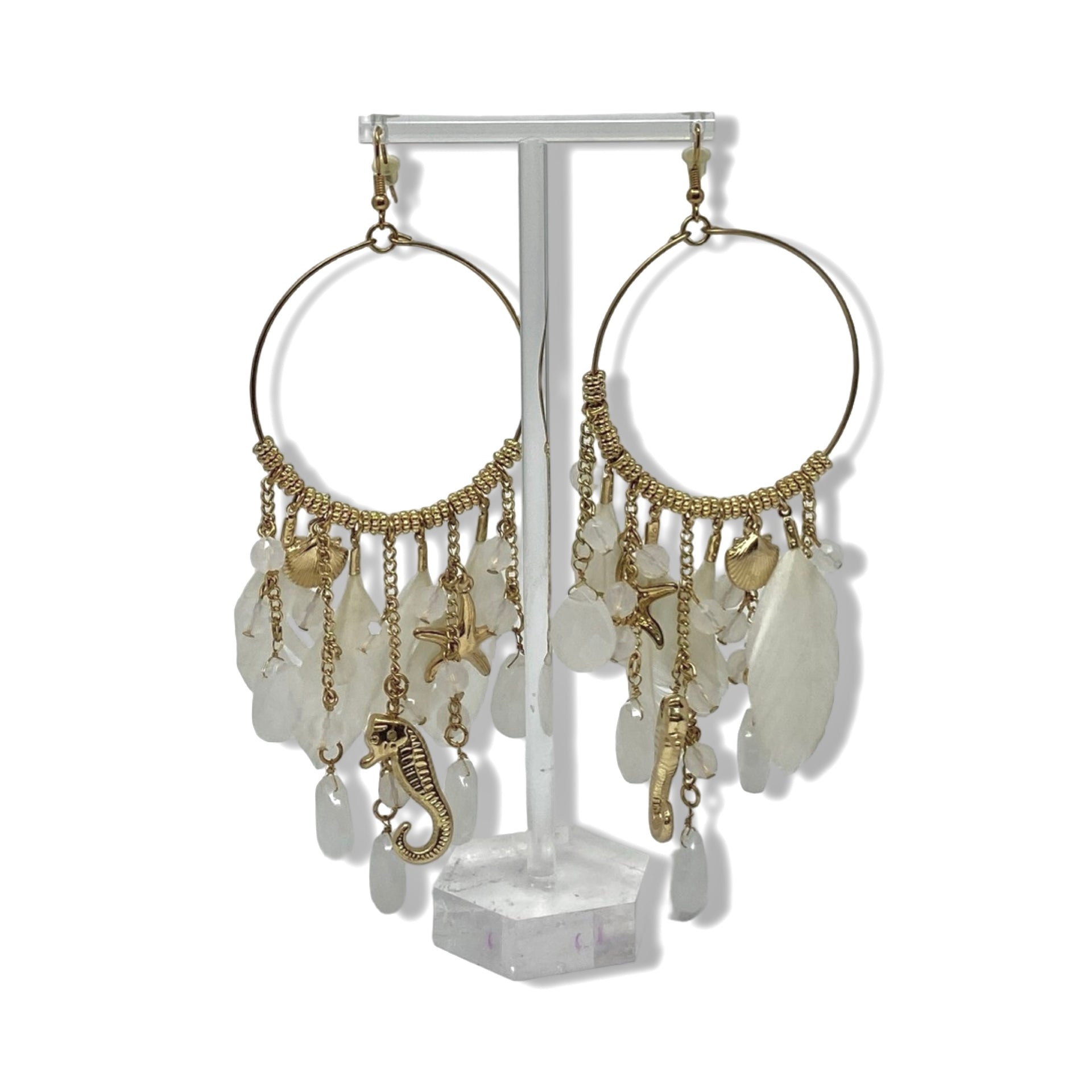 Feather and Charm Hoop Earrings