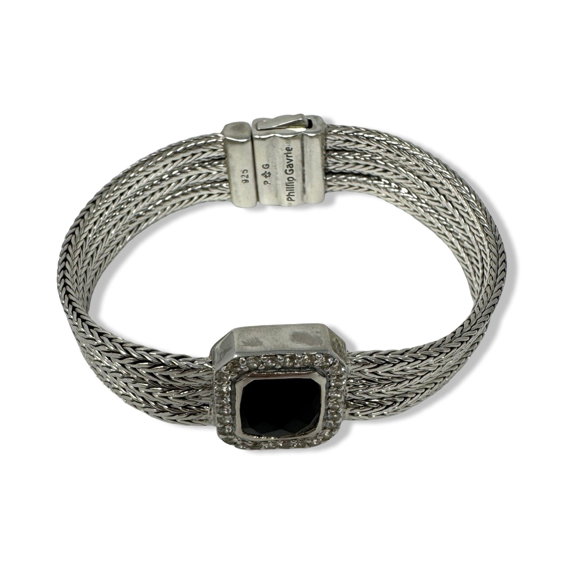 Phillip Gavriel Sterling Silver White Saphie and Onyx Multichain Bracelet