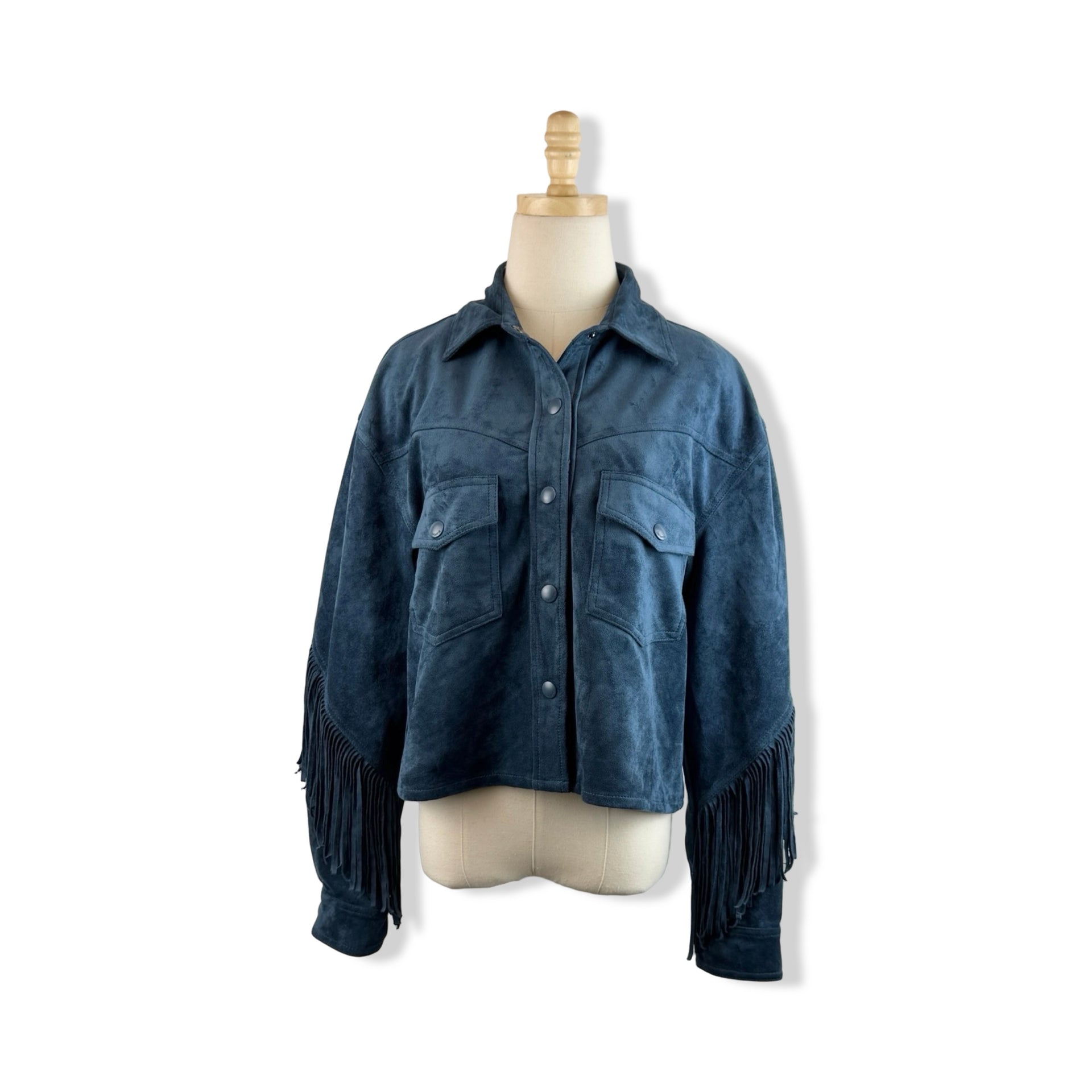 BLANKNYC Fringe Sleeve Faux Suede Jacket