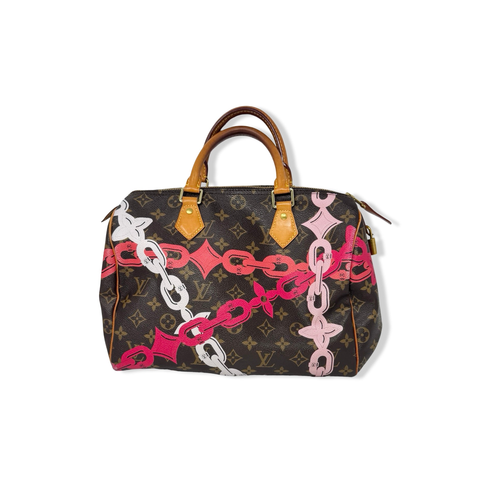 Louis Vuitton Limited Edition Monogram Chain Flower Speedy 30 Bag